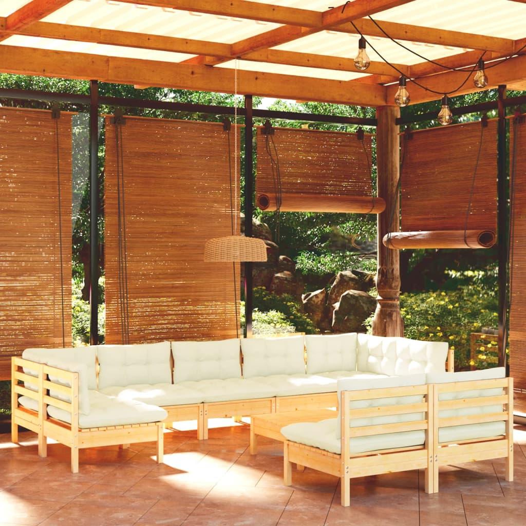 Voir la diapositive 1 : VIDAXL Salon de jardin 10 pcs avec coussins creme bois de pin massif
