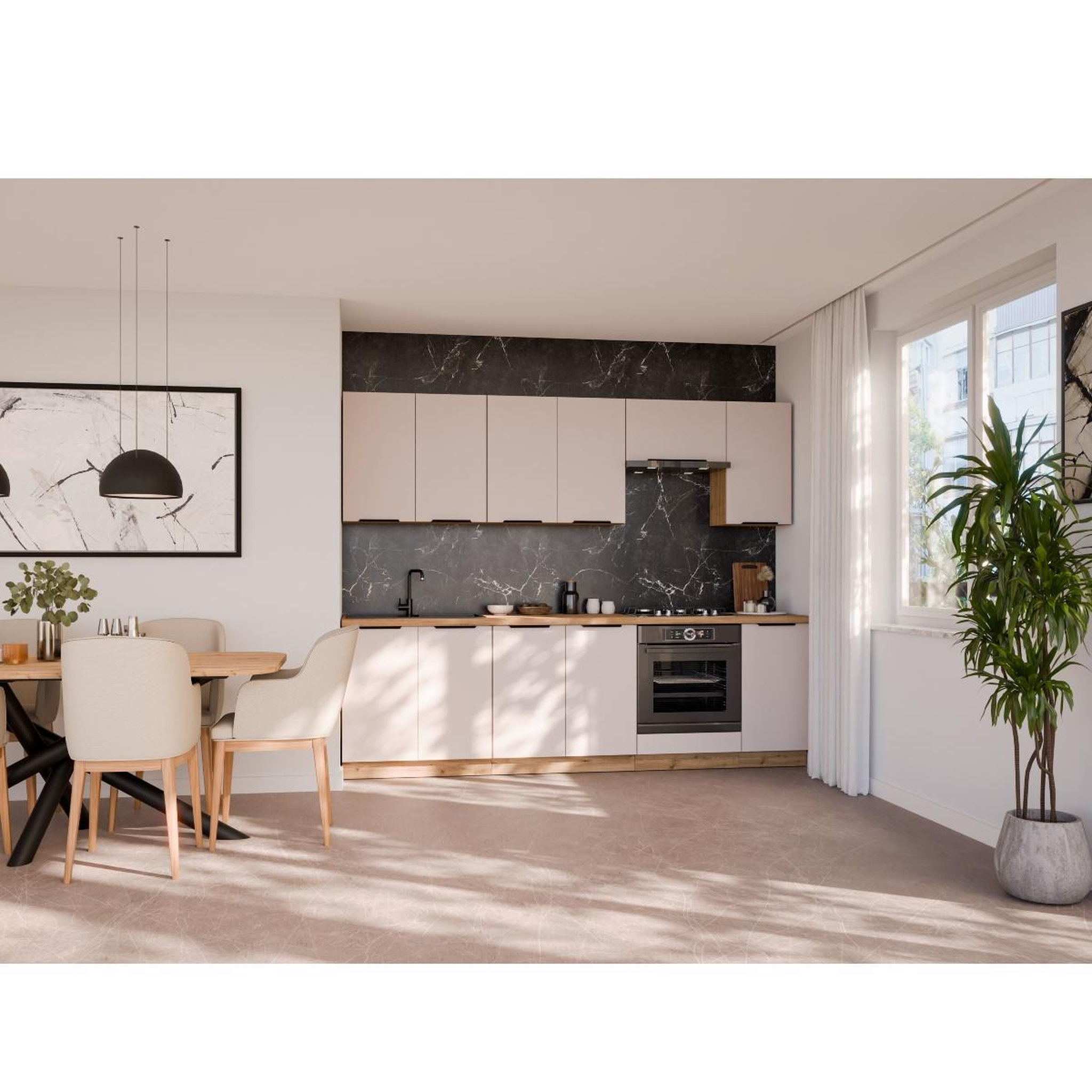 Voir la diapositive 3 : JLC KREATION Cuisine complète moderne beige et bois 260cm ELISA