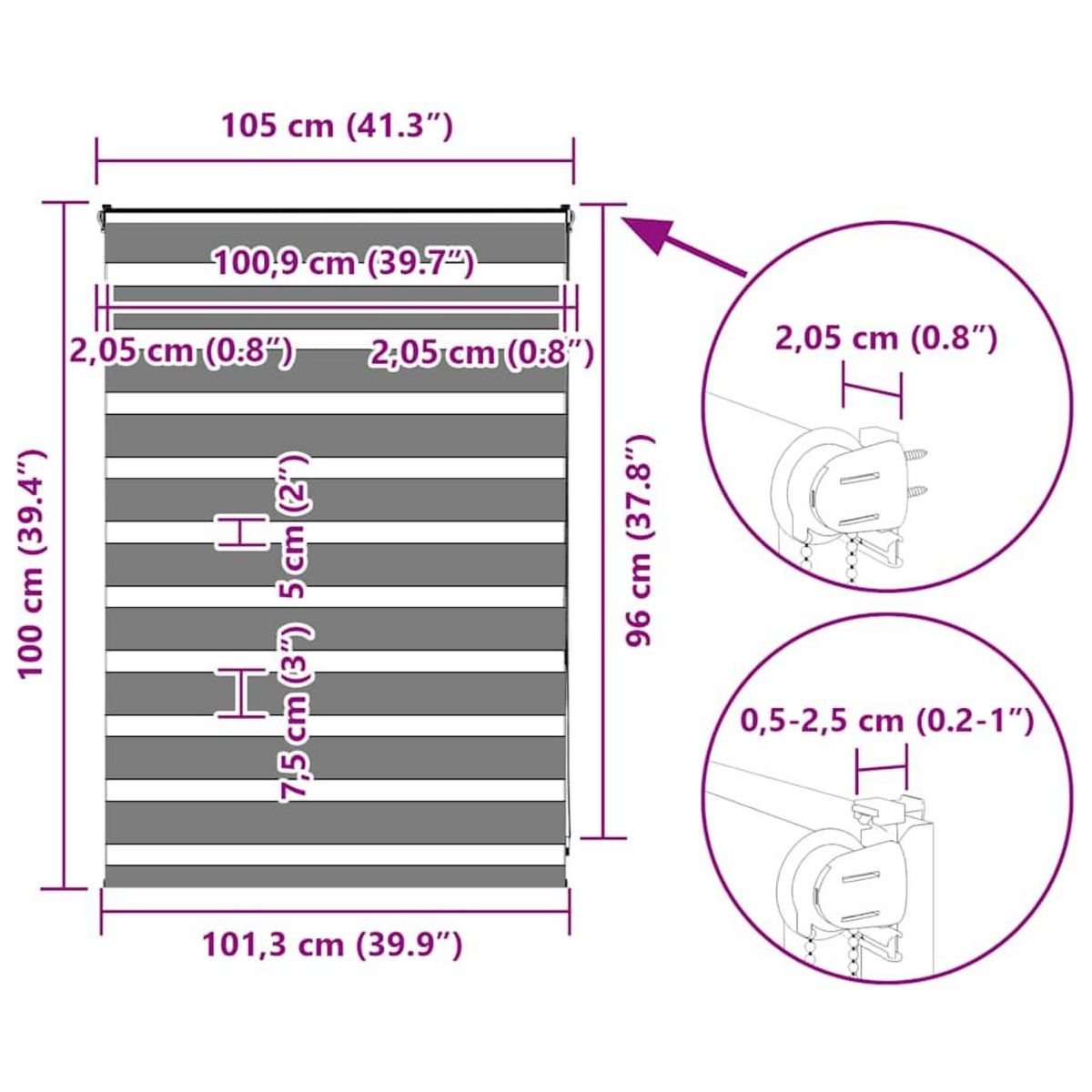 VIDAXL Store zebre noir 105x100 cm largeur du tissu 100,9 cm polyester
