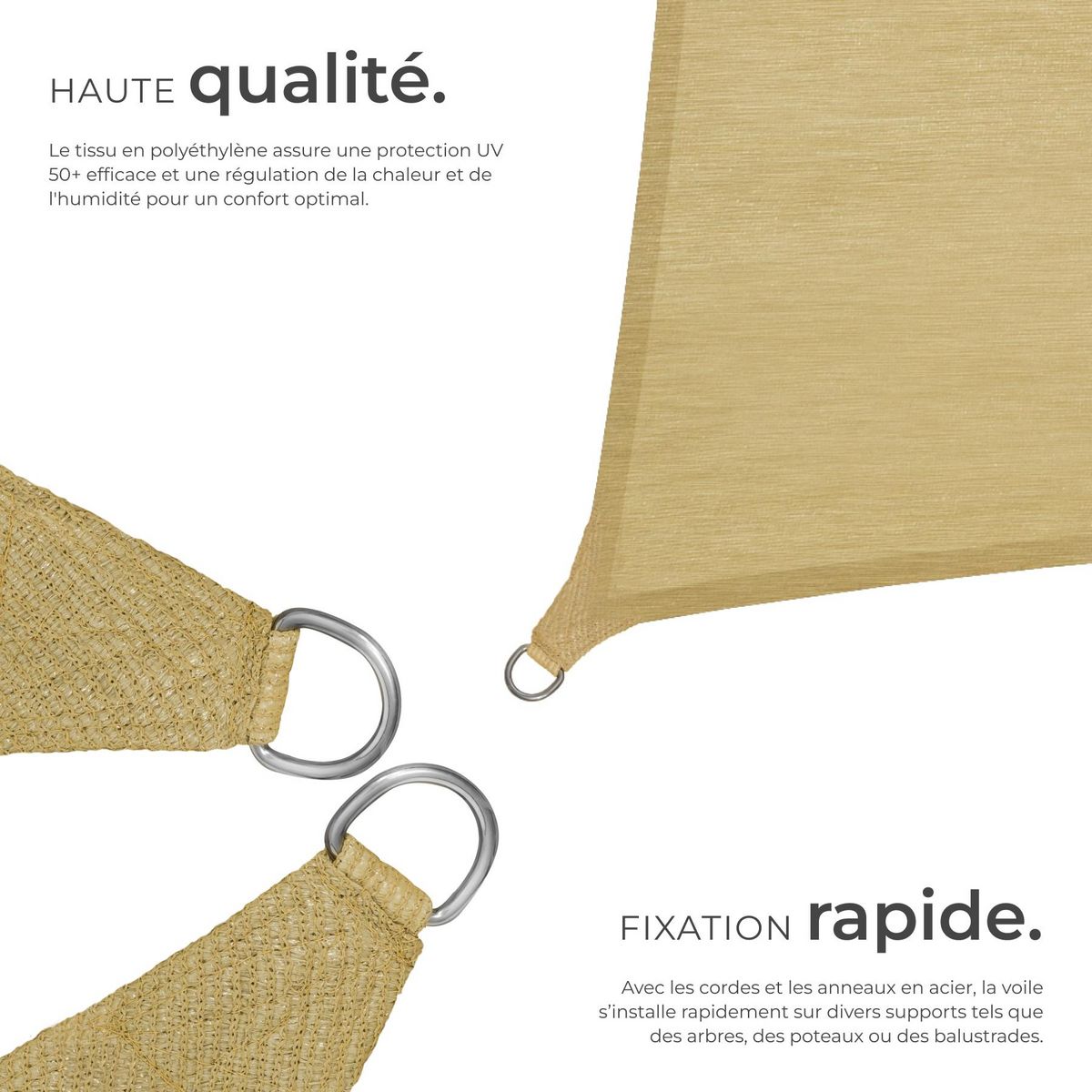 tectake Voile d'ombrage carrée carrée avec une protection UV 50+ beige 5,4 x 5,4 m