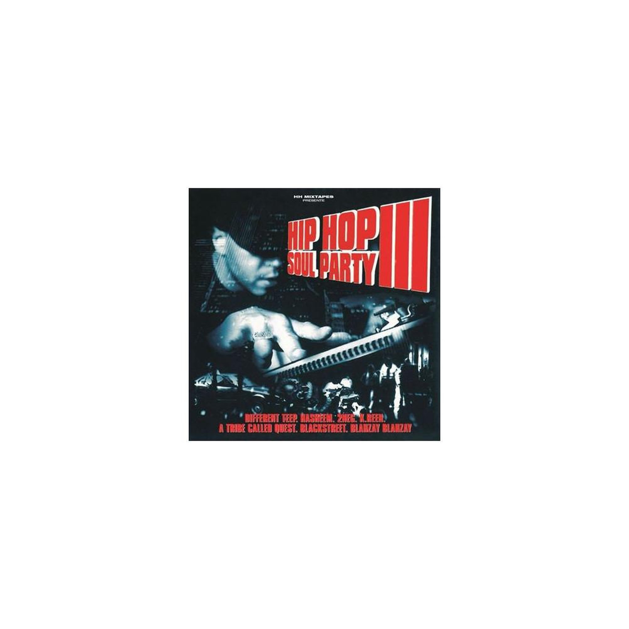 Album cd hip hop soul party iii compilation hip hop international, jaquette artistique éclairage bleu et texte rouge/blanc