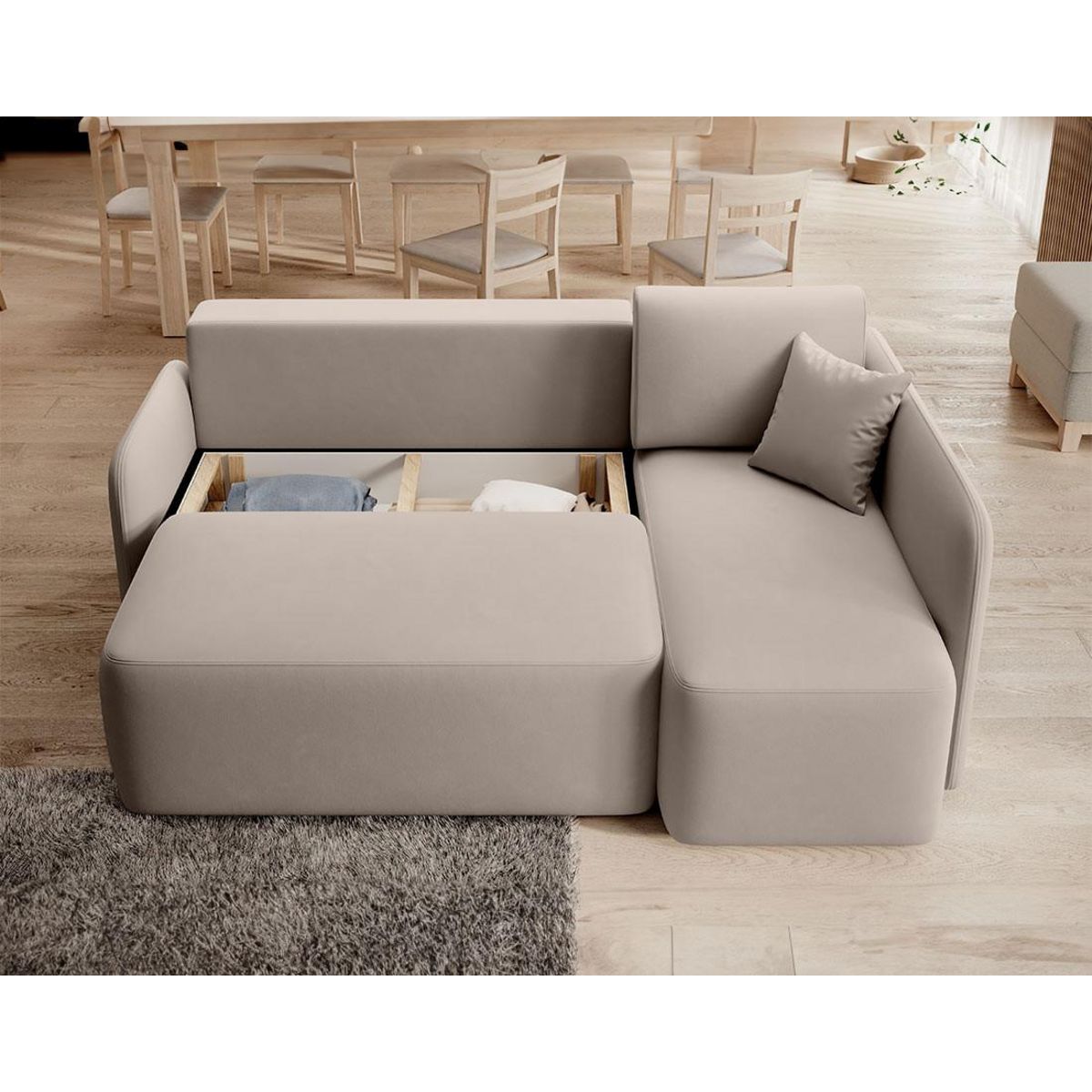 BEST MOBILIER Suzie - canapé d'angle droit 4 places convertible avec coffre en velours