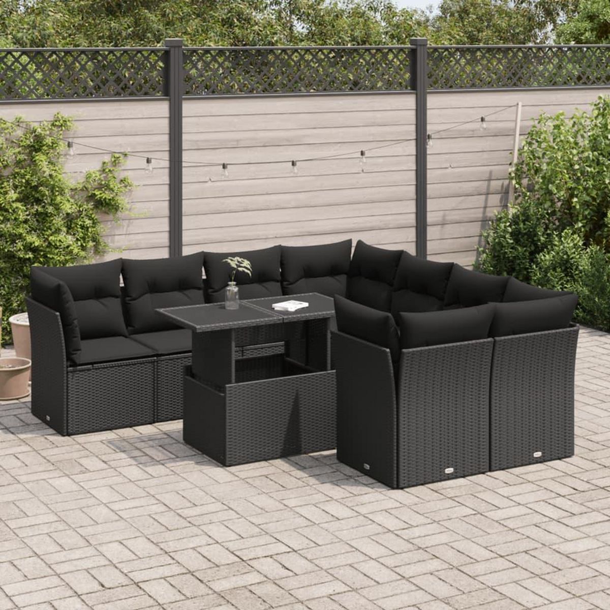 VIDAXL Salon de jardin 9 pcs avec coussins noir resine tressee