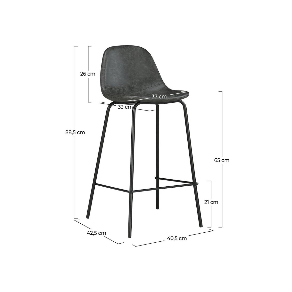 Rendez vous déco Chaise pour îlot central 65 cm en cuir synthétique gris/noir-Henrik
