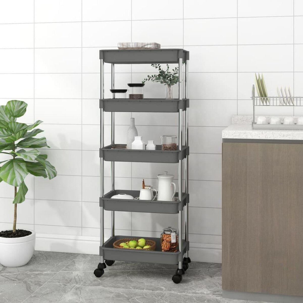 VIDAXL Chariot de cuisine 5 niveaux Gris 42x29x128 cm Fer et ABS