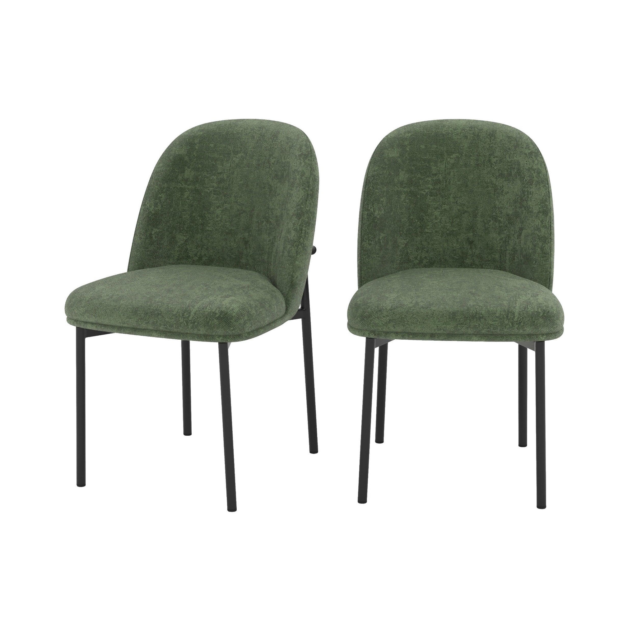 MAISON PAVANE Lot de 2 chaises en tissu vert sapin et pieds métal noir-noah