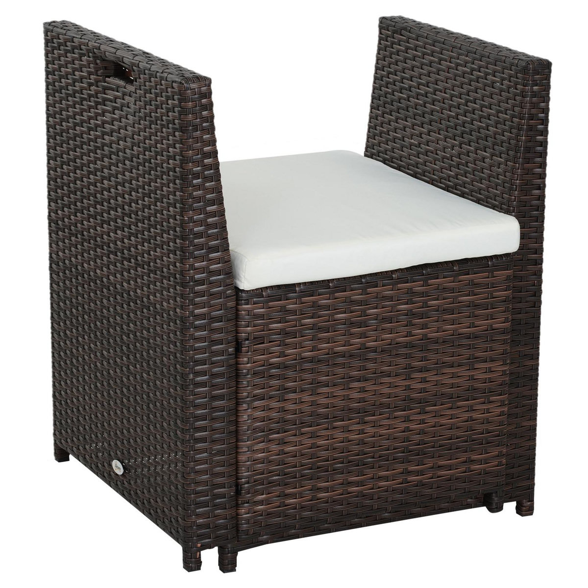 OUTSUNNY Ensemble salon de jardin encastrable 4 chaises monoblocs avec coussins déhoussables et table résine tressée chocolat