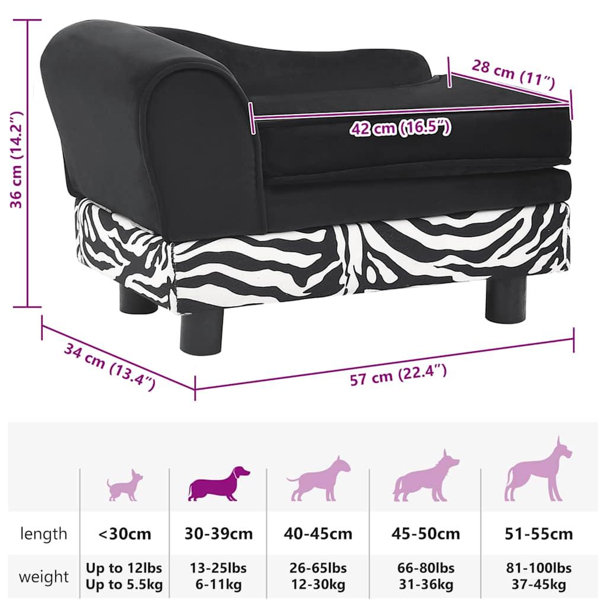 Voir la diapositive 6 : VIDAXL Canape pour chien Noir 57x34x36 cm Peluche