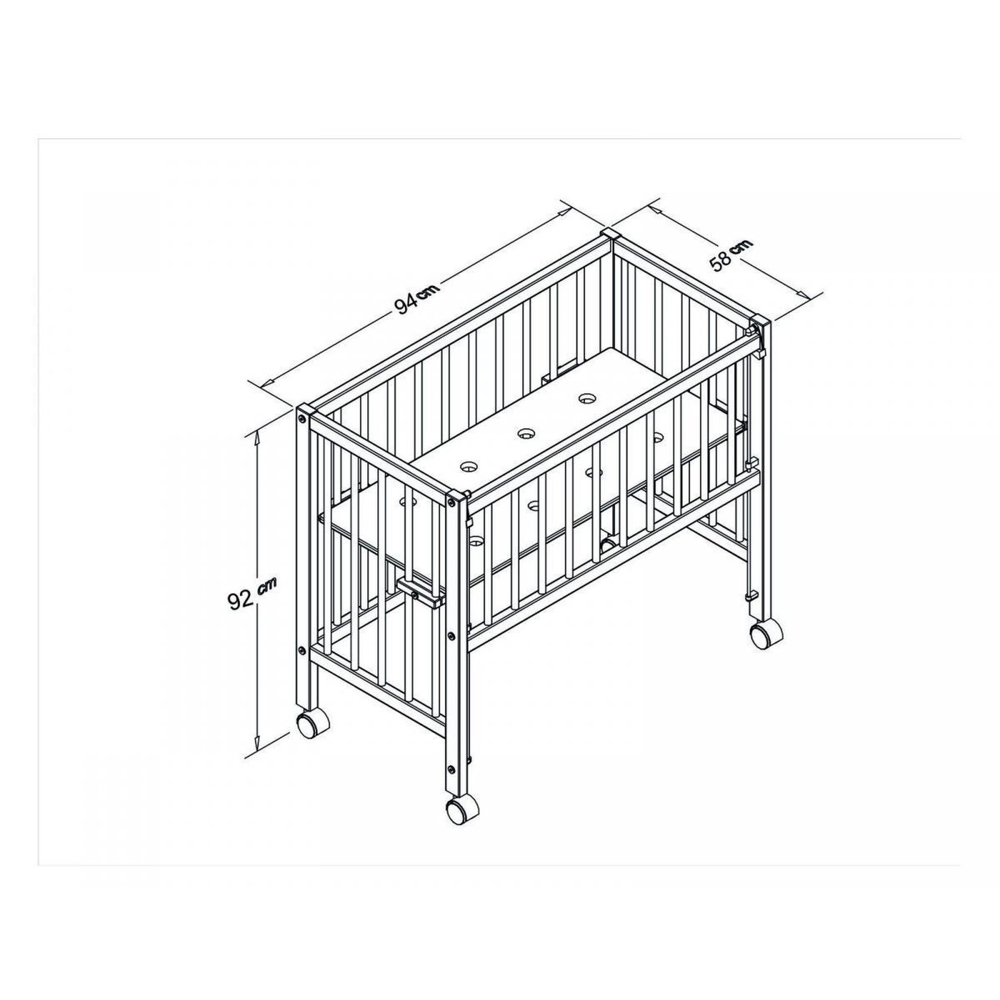 Voir la diapositive 3 : TISSI Lit bébé à barreaux cododo Maxi Boxspring en hêtre massif blanc 50x90 cm