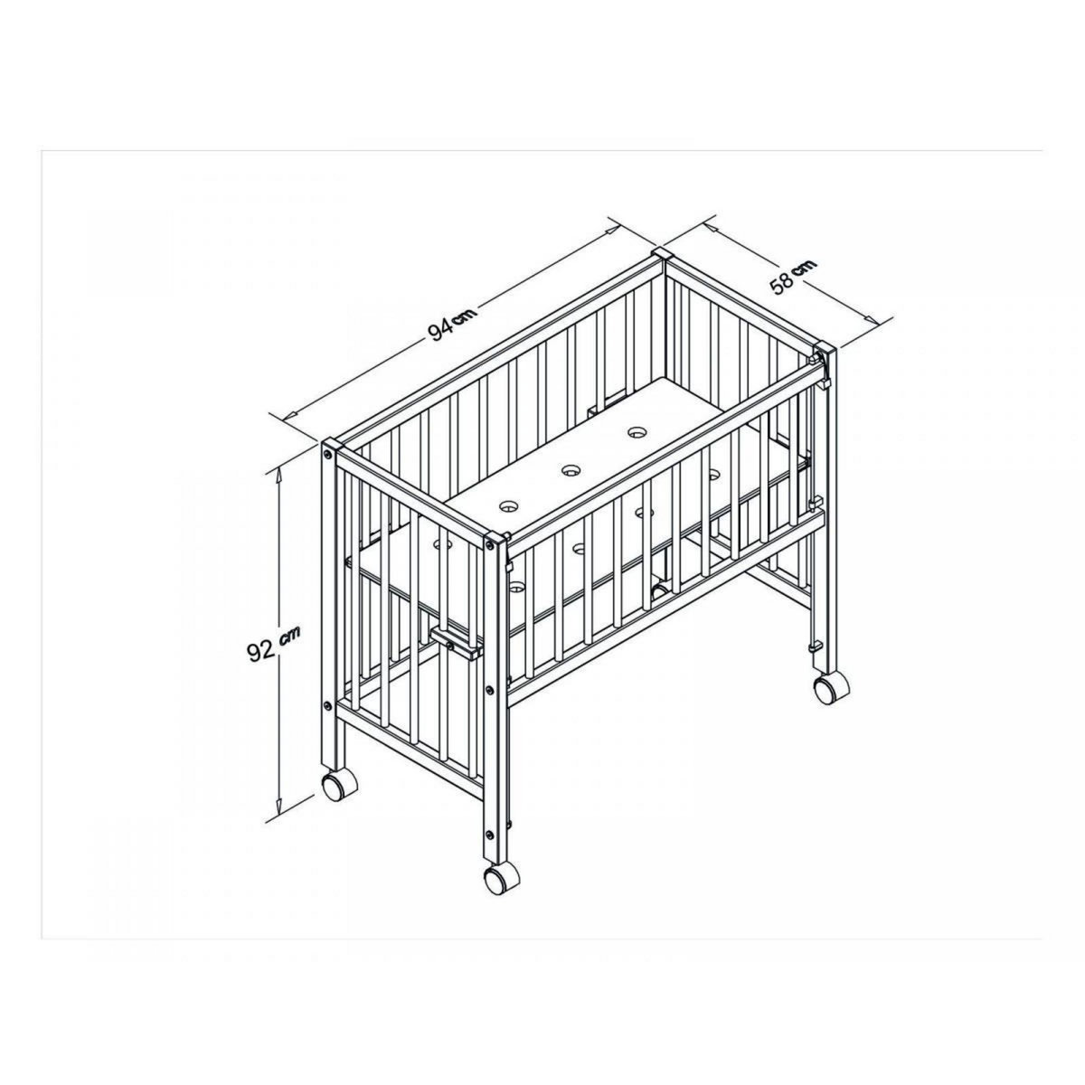TISSI Lit bébé à barreaux cododo Maxi Boxspring en hêtre massif blanc 50x90 cm