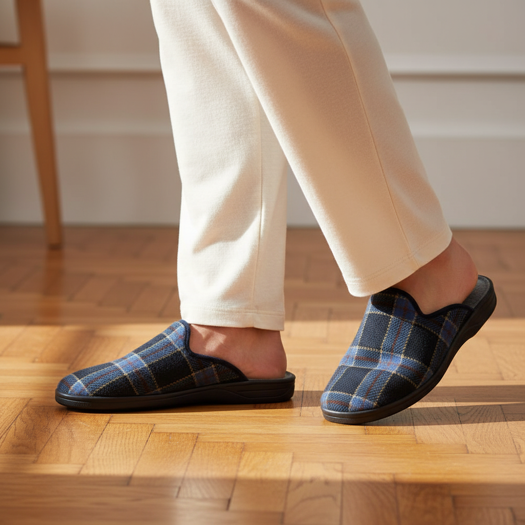 Voir la diapositive 2 : OZABI Ozabi pantoufles mules homme fabriquées en espagne, tige jacquard écossais