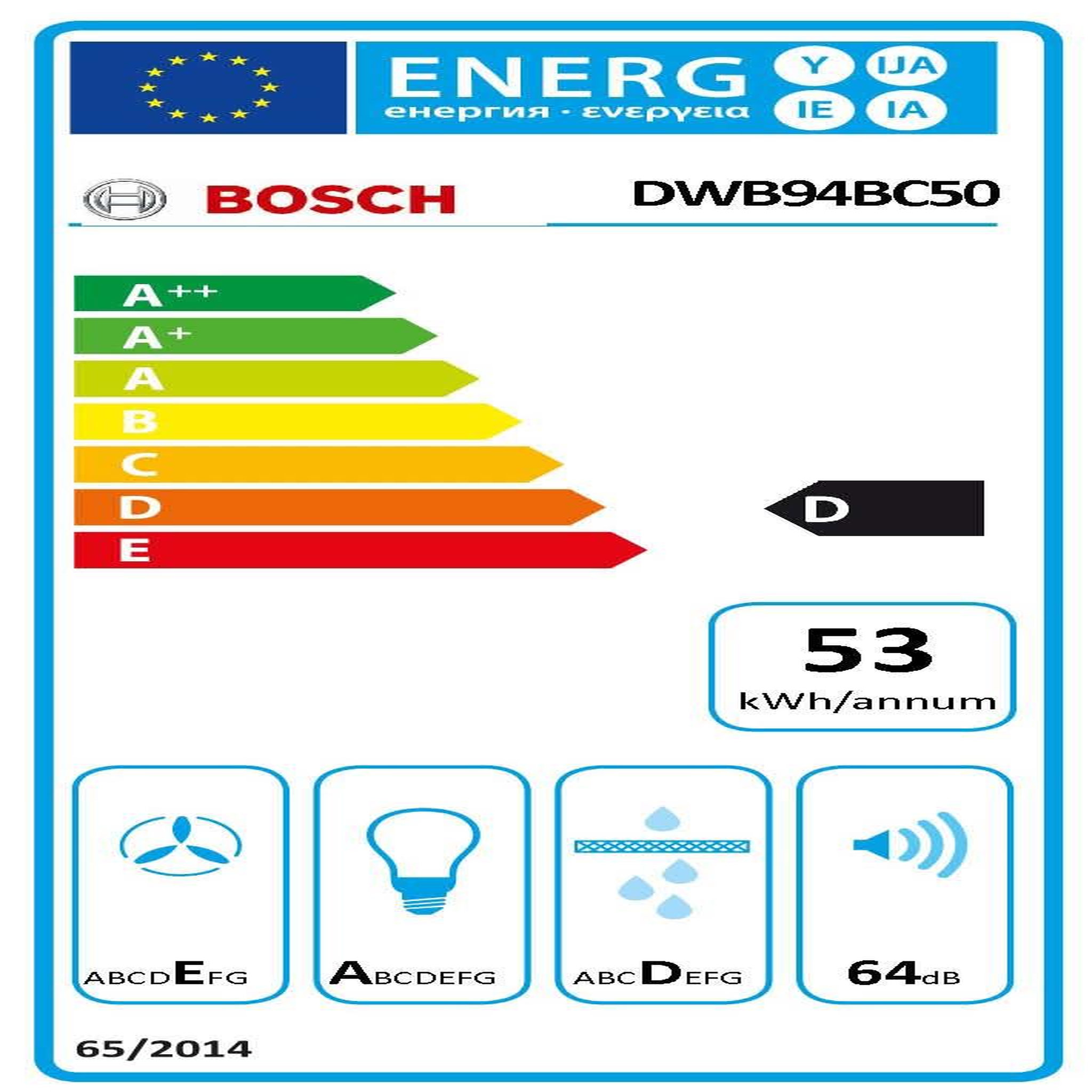 Voir la diapositive 2 : BOSCH Hotte décorative murale 90cm 64db 330m3/h inox - dwb94bc50