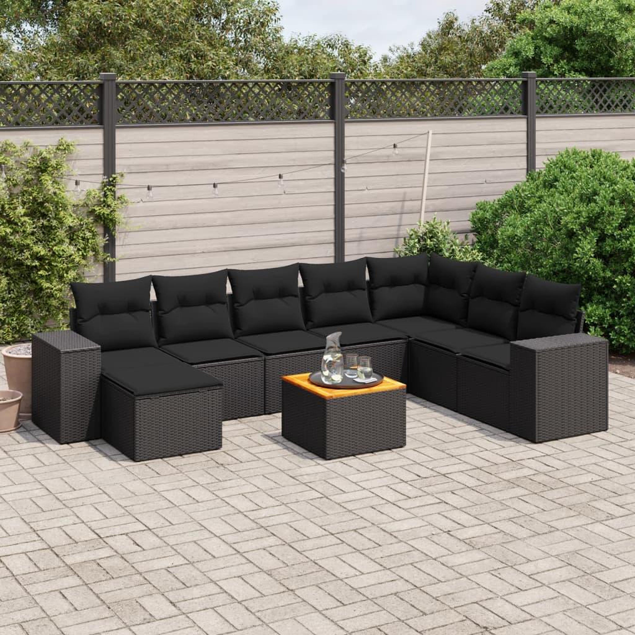 VIDAXL Salon de jardin 9 pcs avec coussins noir resine tressee