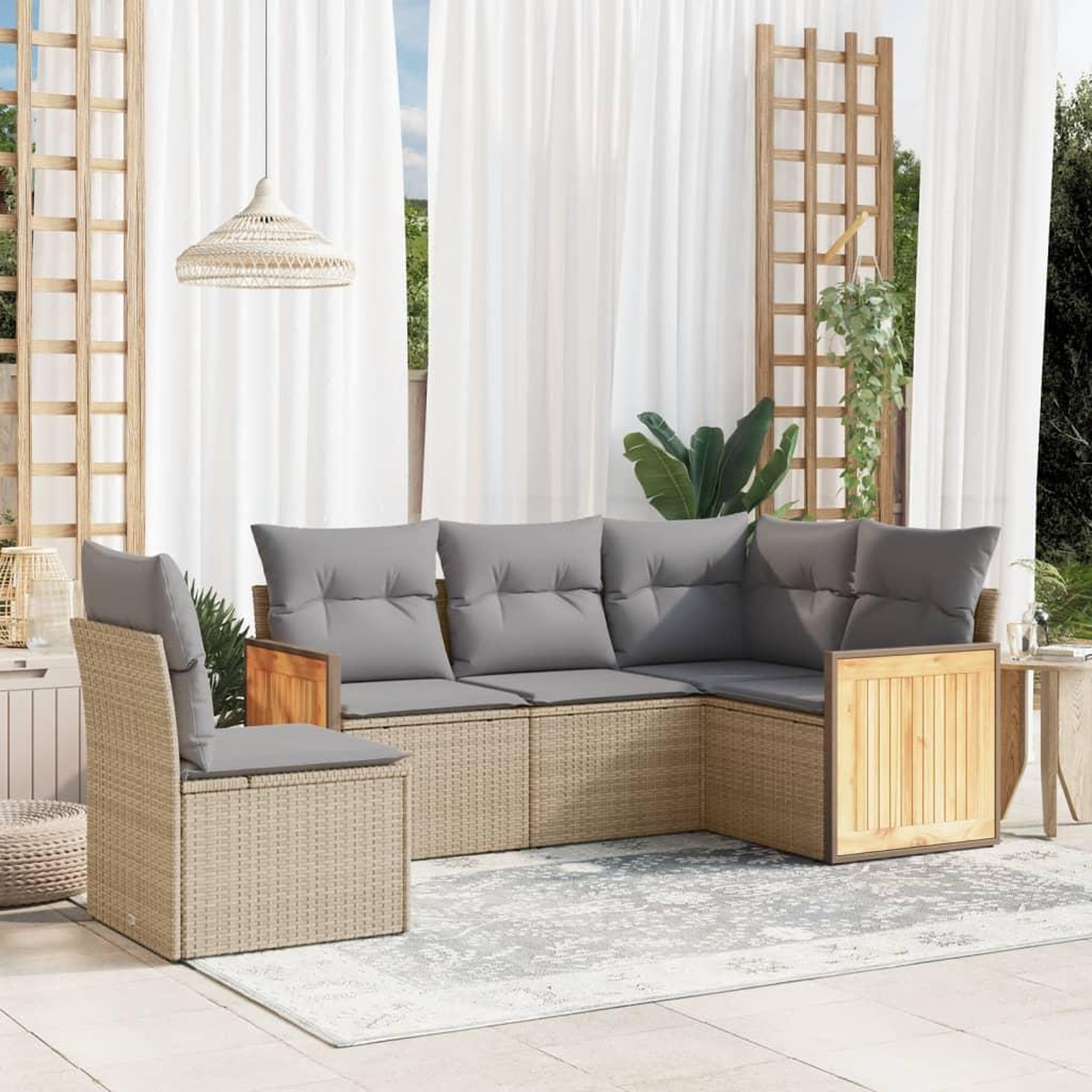 VIDAXL Salon de jardin avec coussins 5 pcs beige resine tressee