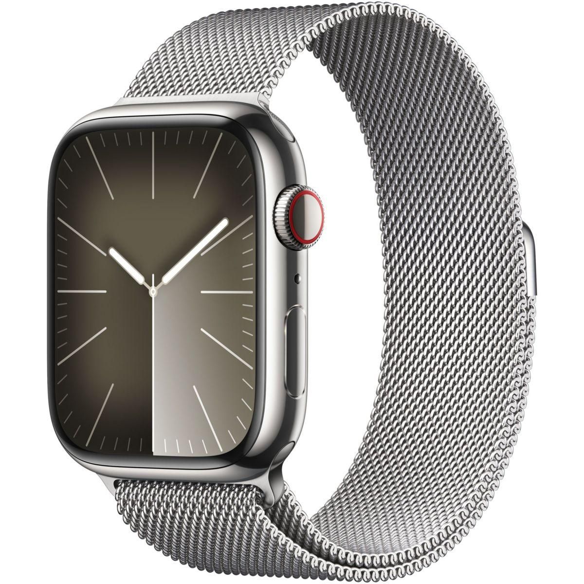 APPLE Montre connectée Serie 9 Cellular 45mm Acier/Argent Milanais Argent Loop