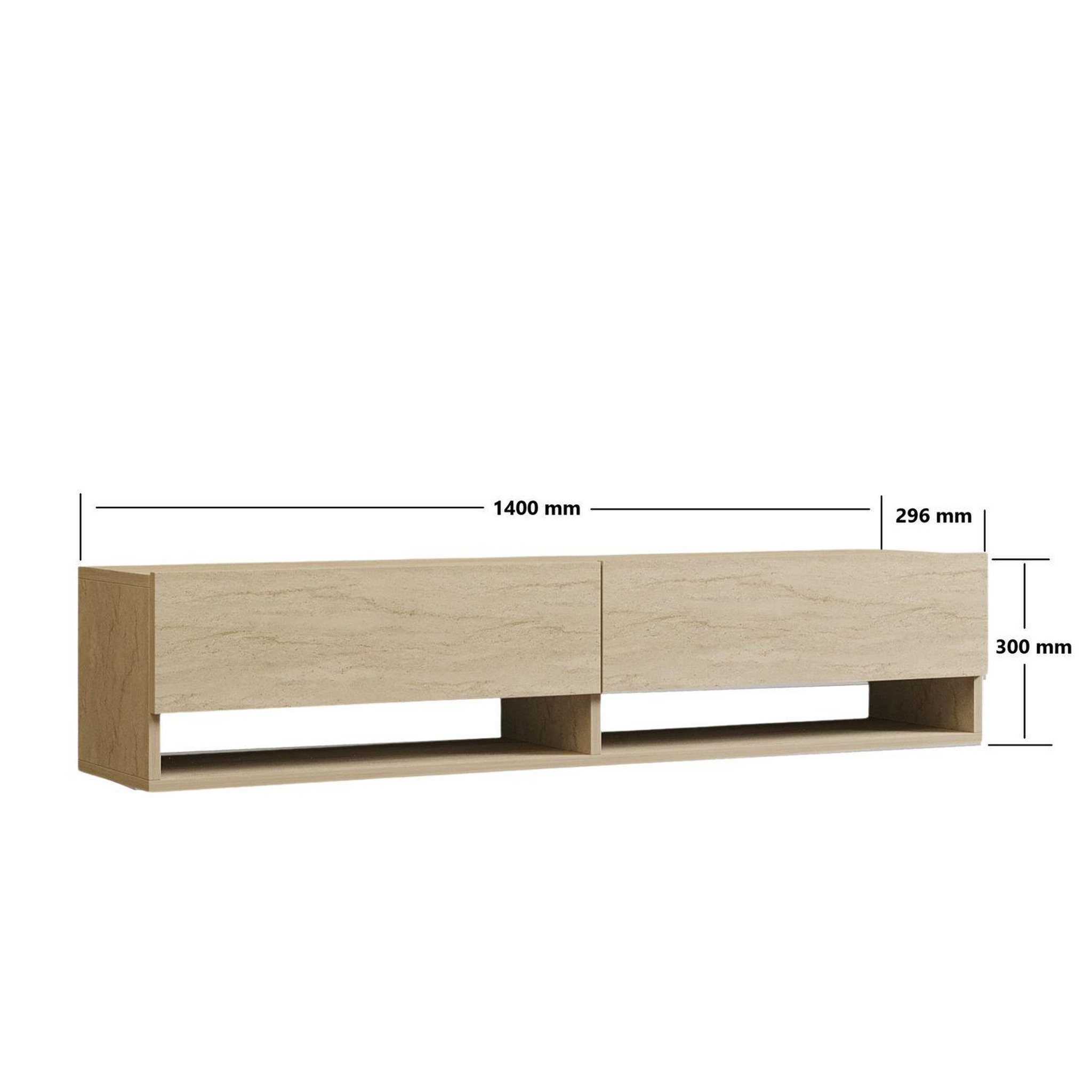 Voir la diapositive 3 : TOILINUX Meuble tv suspendu 2 portes basculantes effet travertin sienna - beige