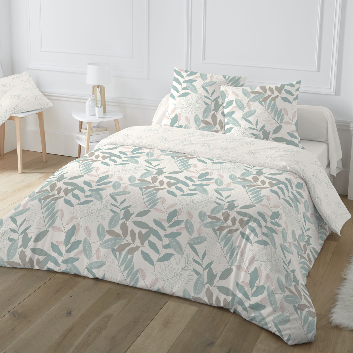 Parure housse de couette en coton motif feuillages CHEMIN 