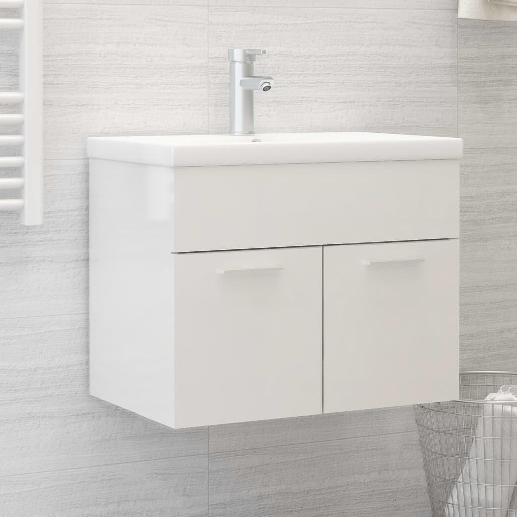 Voir la diapositive 1 : VIDAXL Armoire d'evier avec lavabo integre Blanc brillant Agglomere