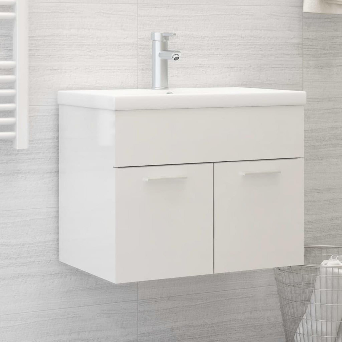 VIDAXL Armoire d'evier avec lavabo integre Blanc brillant Agglomere