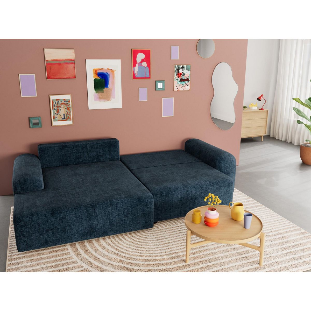 BEST MOBILIER Rebecca - canapé d'angle gauche 4 places convertible avec coffre en velours texturé