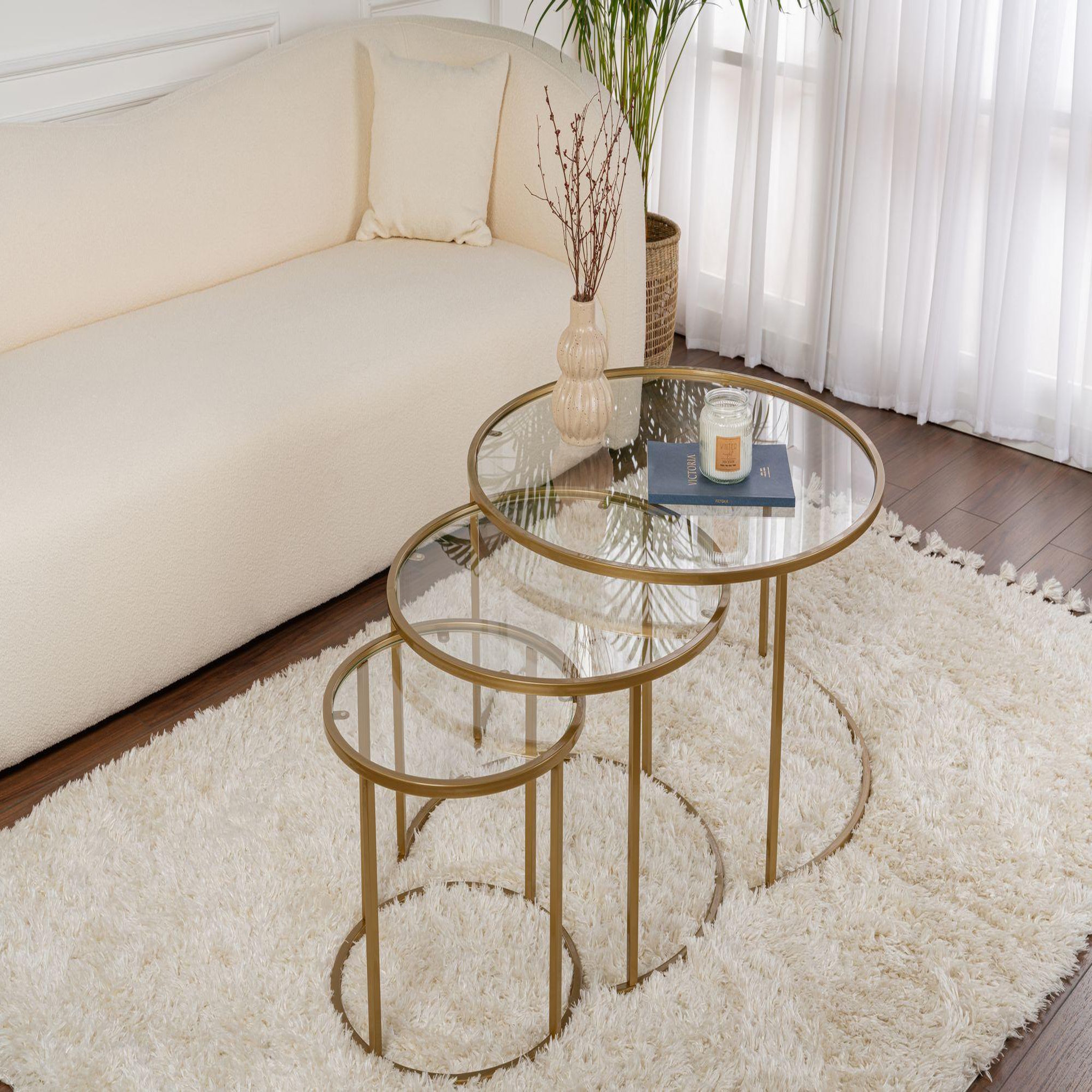 Voir la diapositive 2 : Habitat et Jardin Lot de 3 tables basses en métal  aurum  - 80 x 80 x 43 cm - or transparent