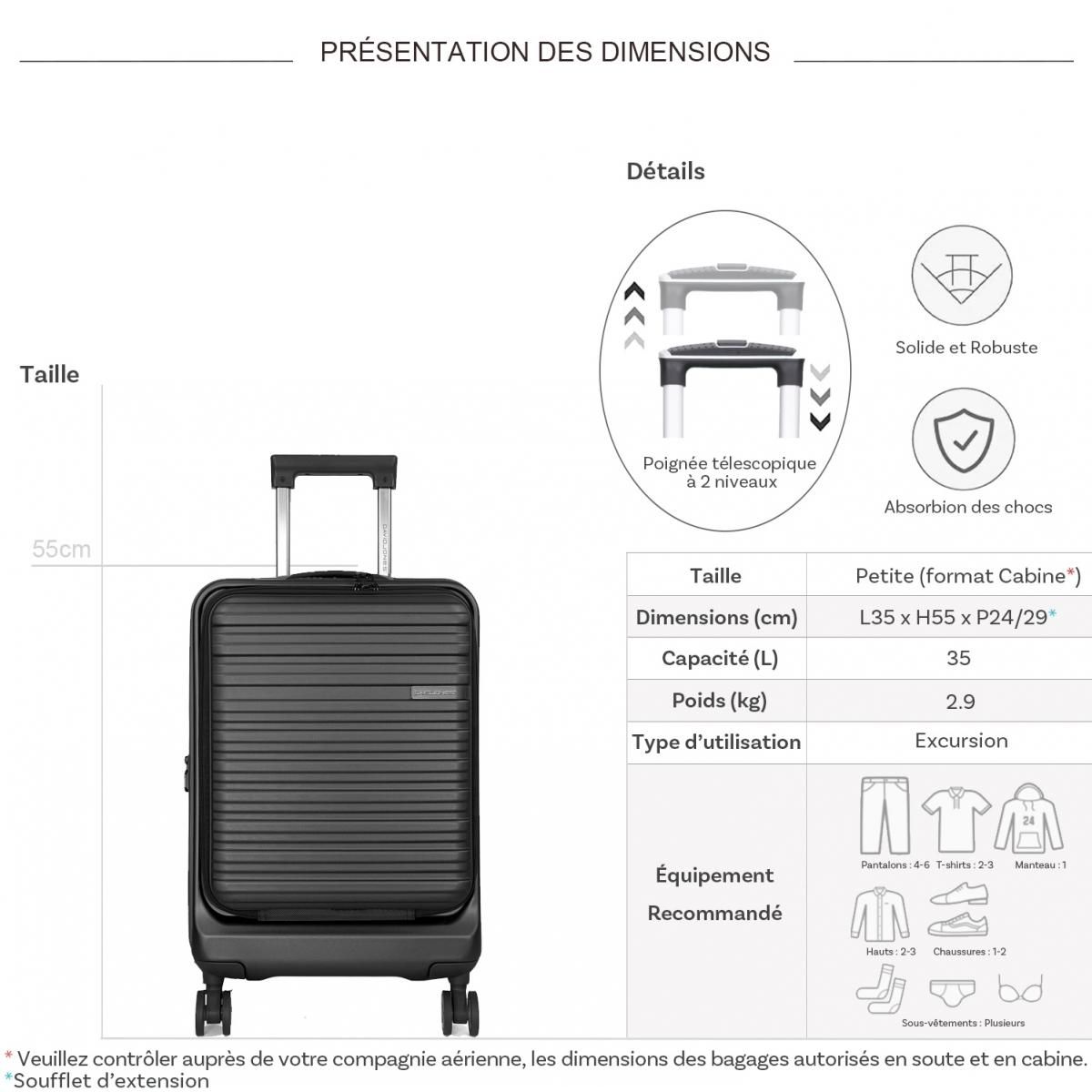 David Jones Valise cabine rigide porte-ordinateur 15.6  TSA 55cm