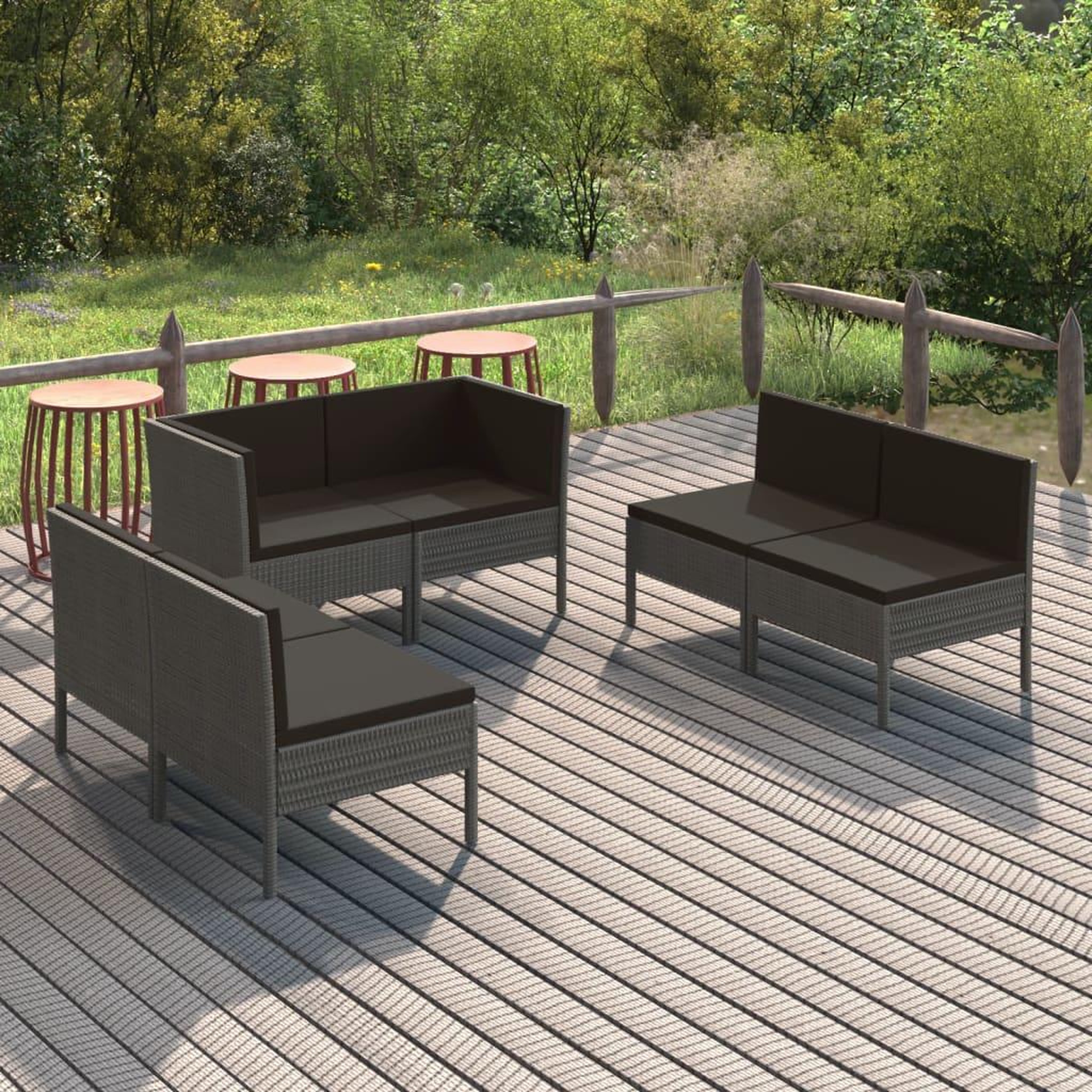 Voir la diapositive 1 : VIDAXL Salon de jardin 6 pcs avec coussins resine tressee gris