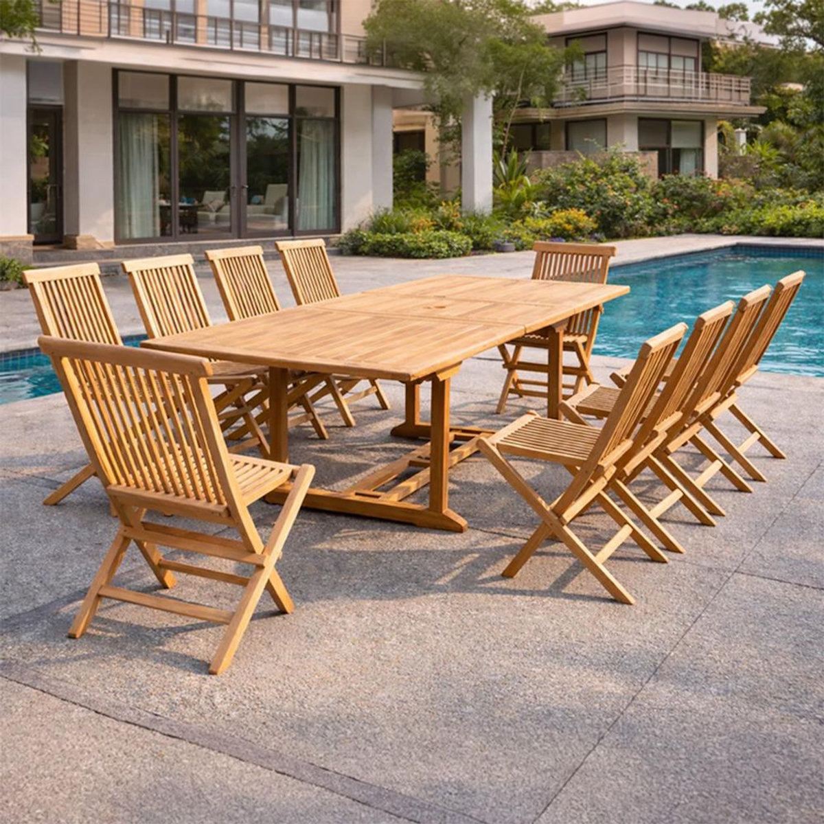 CONCEPT USINE Salon de jardin teck 12 places table rectangulaire 10 chaises KAJANG