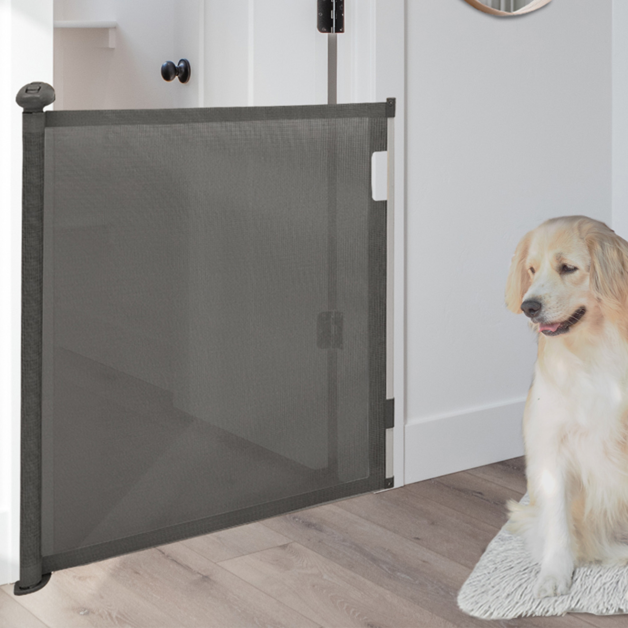 Voir la diapositive 2 : ID MARKET Barrière de sécurité rétractable pour animaux domestiques 130 cm gris