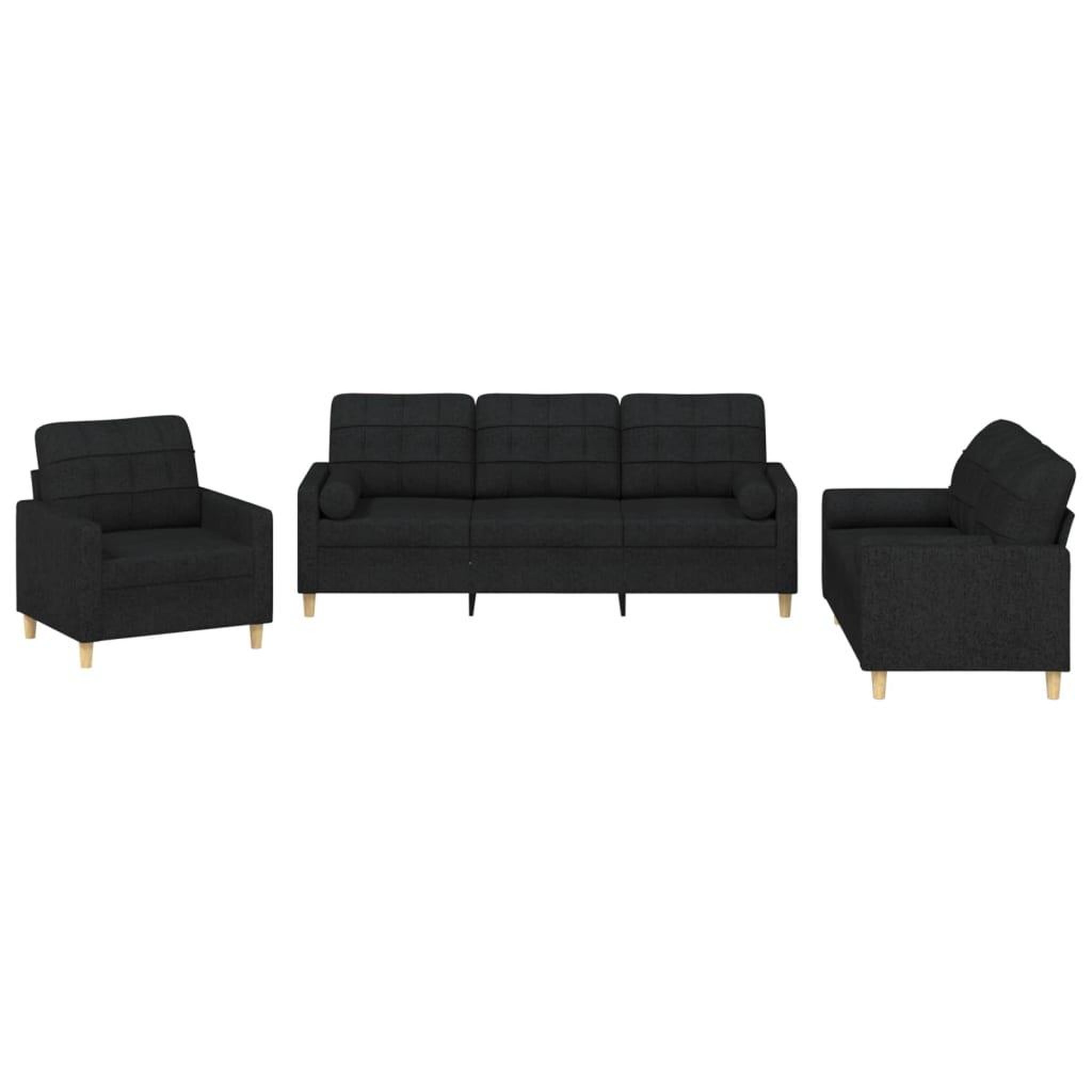 Voir la diapositive 2 : VIDAXL Ensemble de canapes 3 pcs avec coussins noir tissu