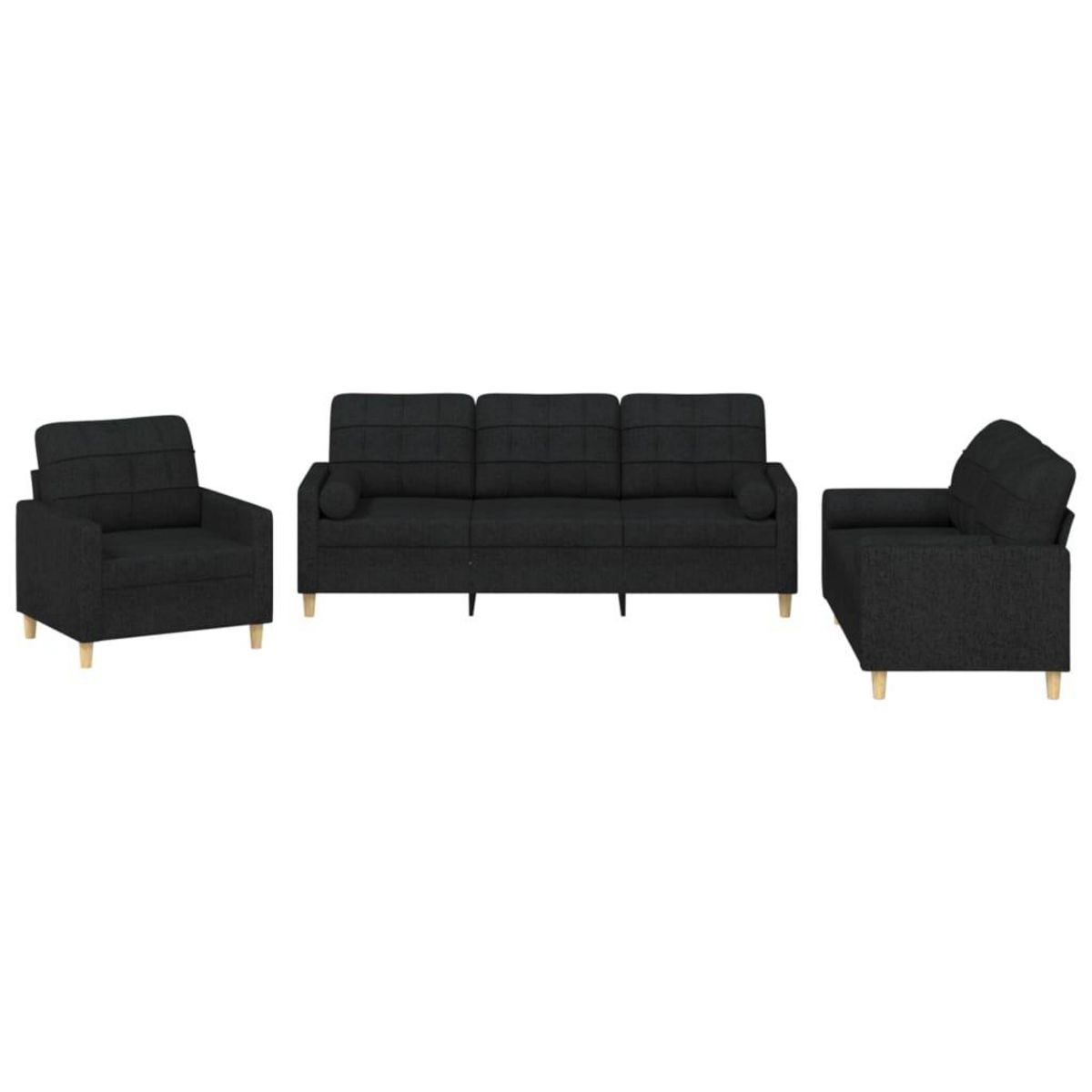 VIDAXL Ensemble de canapes 3 pcs avec coussins noir tissu