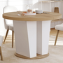 Voir la diapositive 4 : ID MARKET Table à manger extensible ronde ELIAD 4-8 personnes bois et blanc 110-150 cm