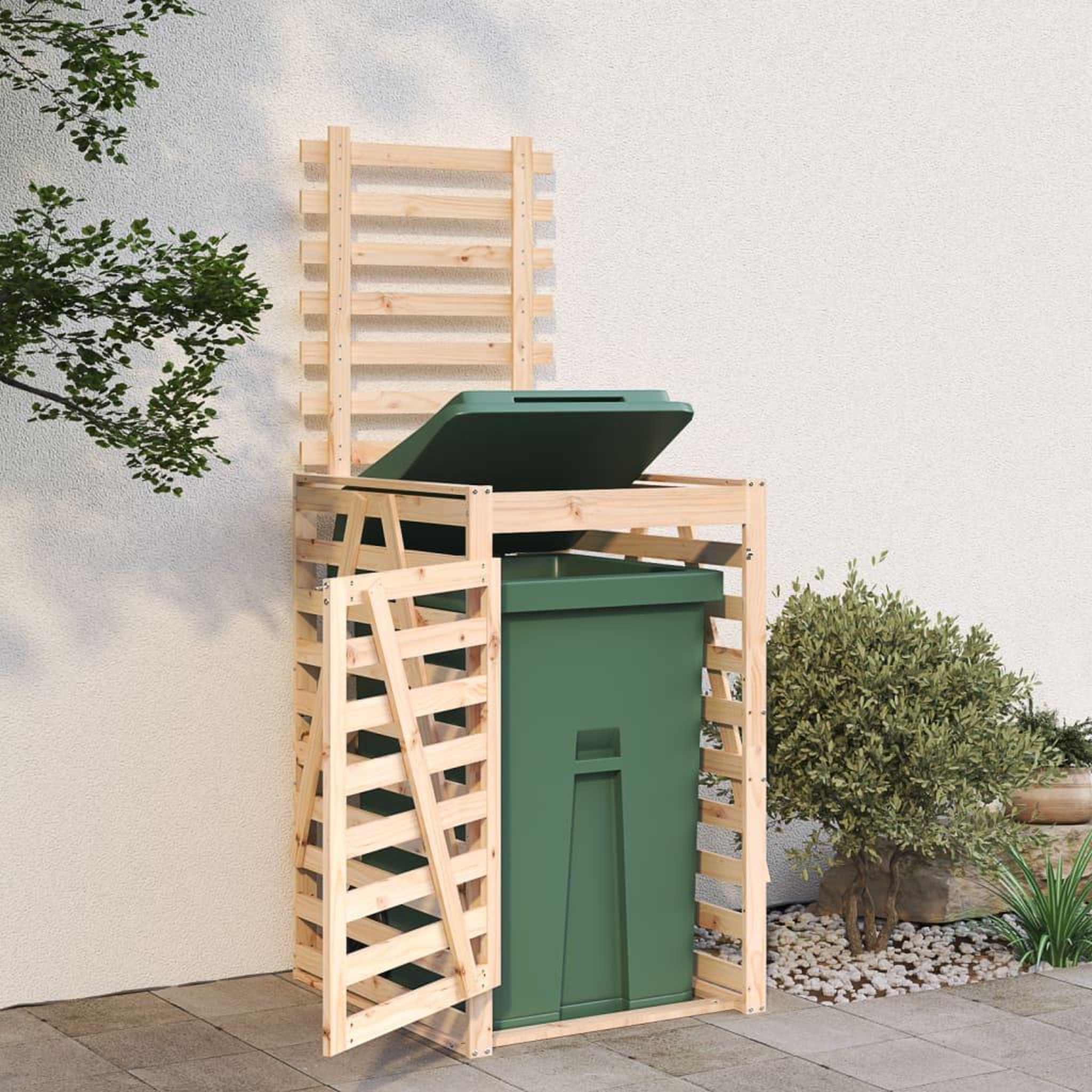 Voir la diapositive 3 : VIDAXL Abri pour poubelle sur roulettes 84x90x128,5 cm bois massif pin
