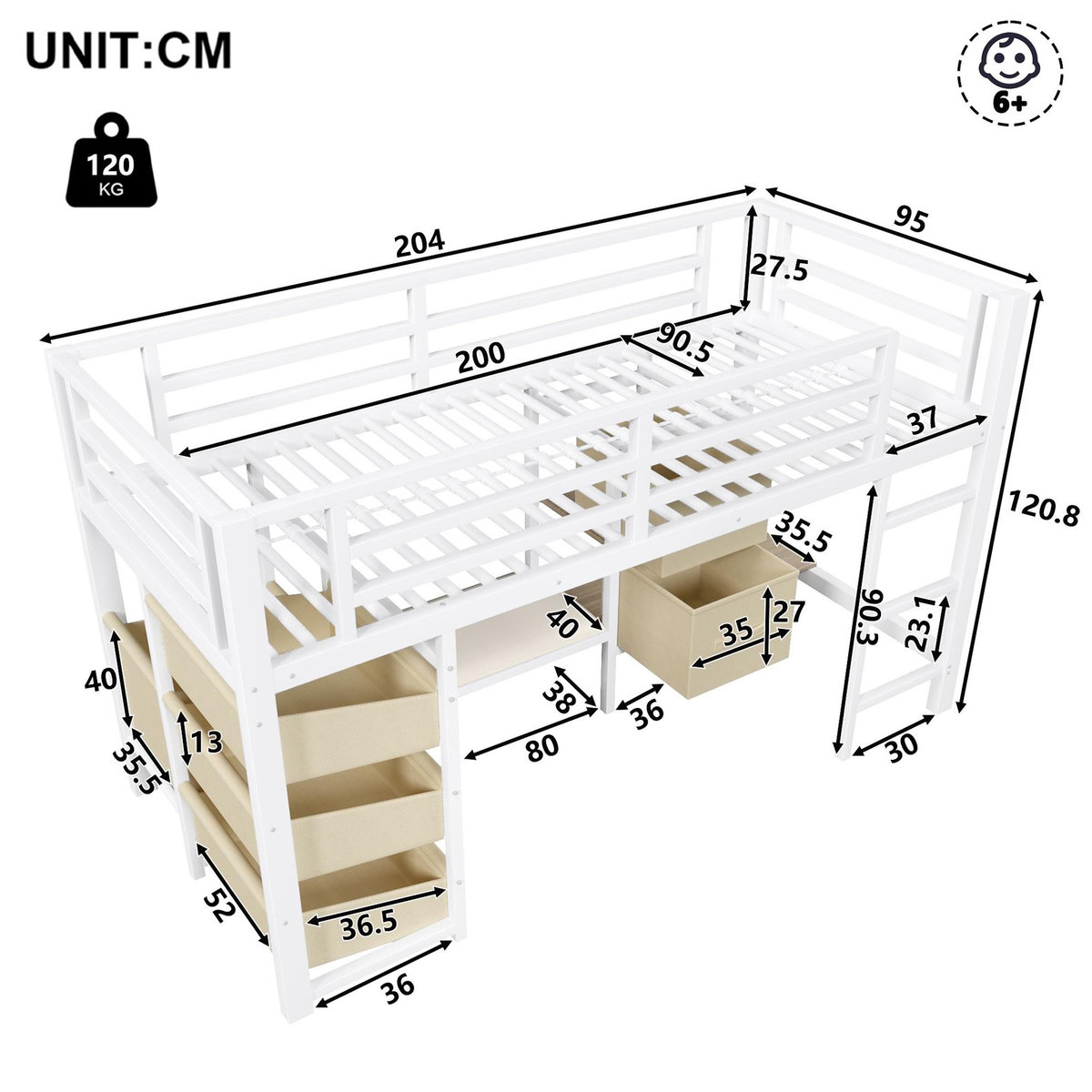 MERAX Lit mezzanine enfant
