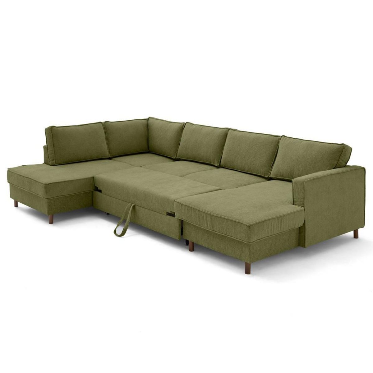 LISA DESIGN Jake - canapé panoramique d'angle gauche 7 places convertible avec coffre en tissu velours relief