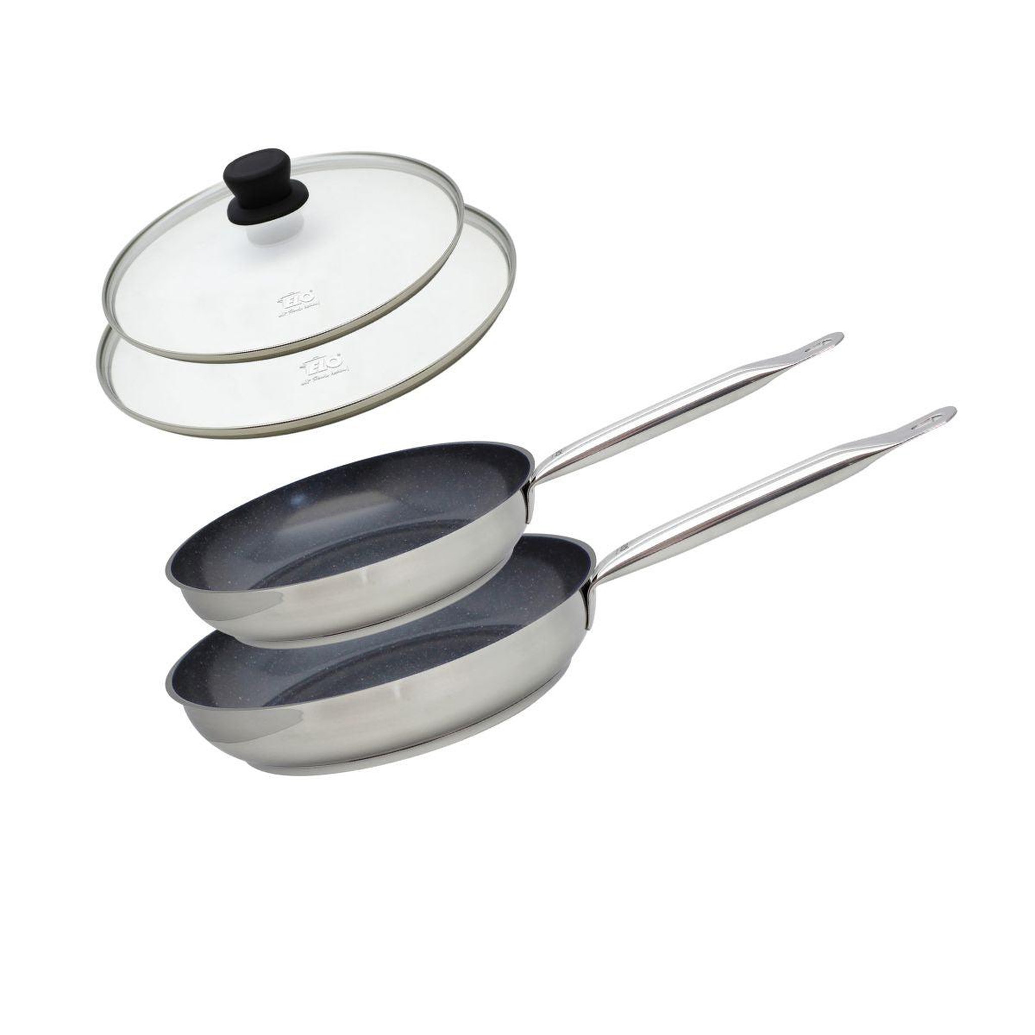 ELO Set de 2 poêles 24 et 28 cm céramique sans pfas et 2 couvercles en verre profi therm platinum elo