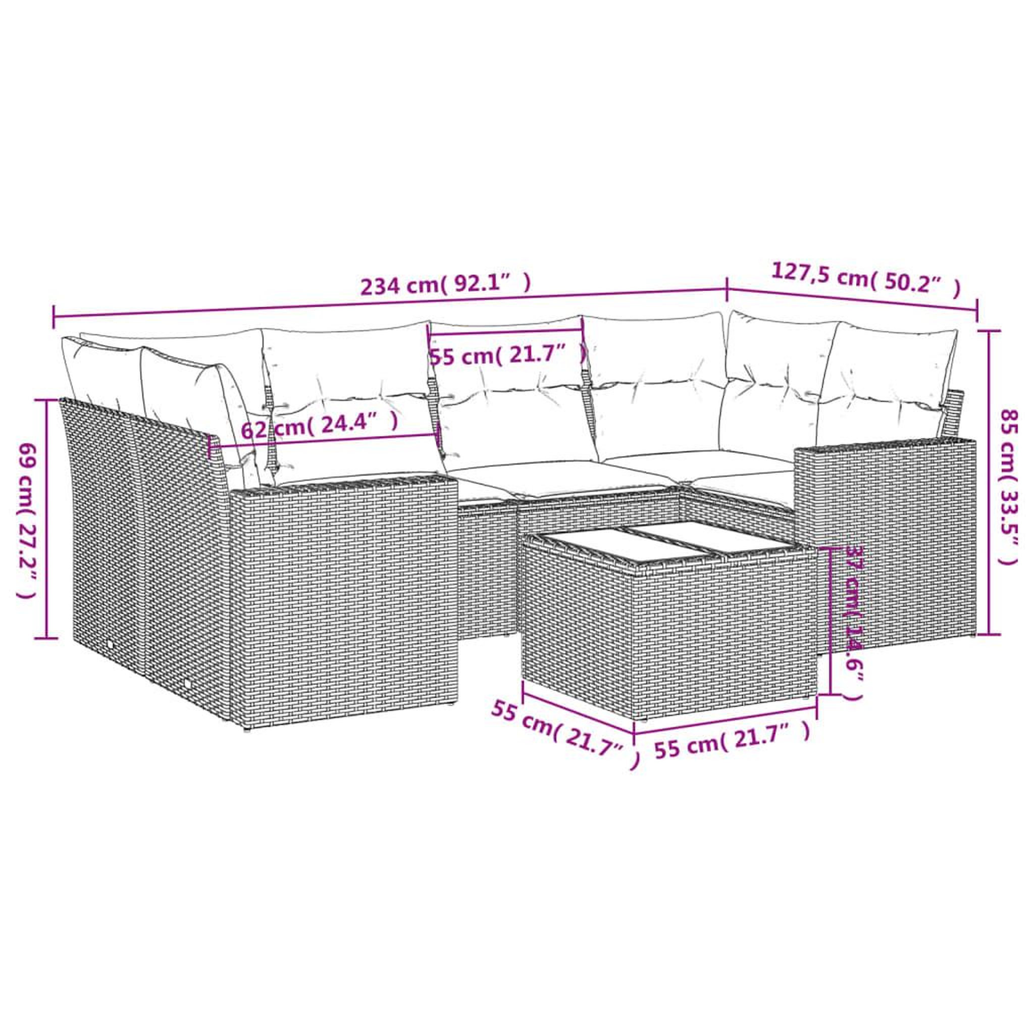 Voir la diapositive 3 : VIDAXL Salon de jardin avec coussins 7 pcs gris clair resine tressee