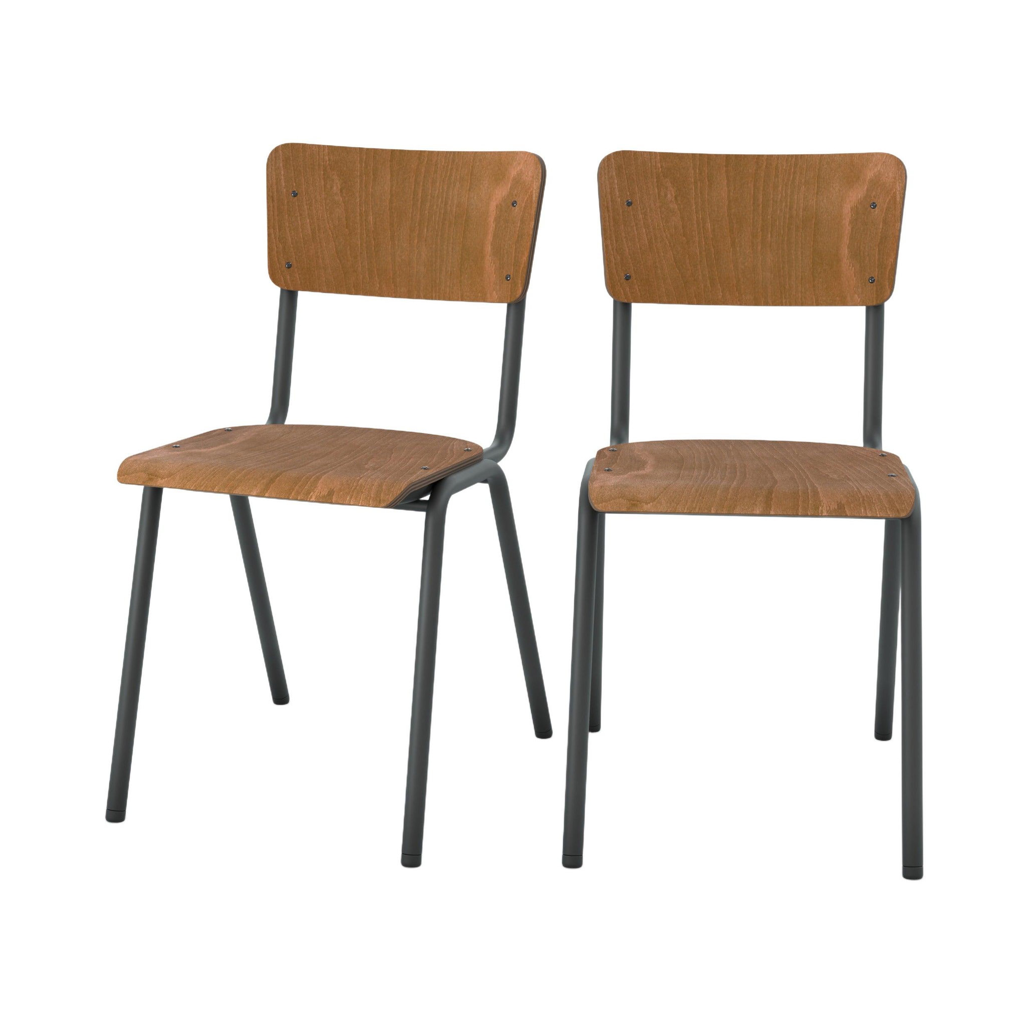 MAISON PAVANE Lot de 2 chaises écolier empilables en bois foncé-clem