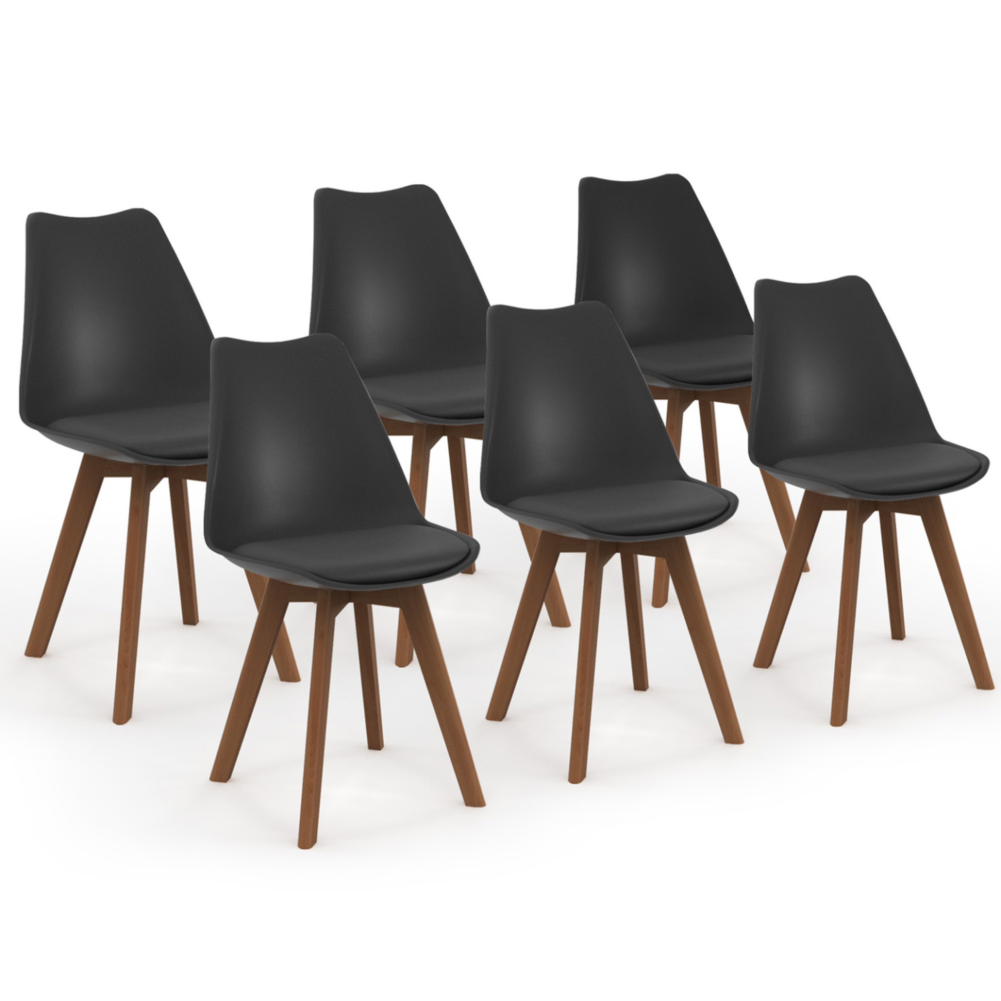 ID MARKET Lot de 6 chaises scandinaves sara noires pieds foncés pour salle à manger