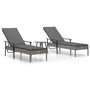 Voir la diapositive 2 : VIDAXL Chaises longues lot de 2 avec table et coussins gris poly rotin
