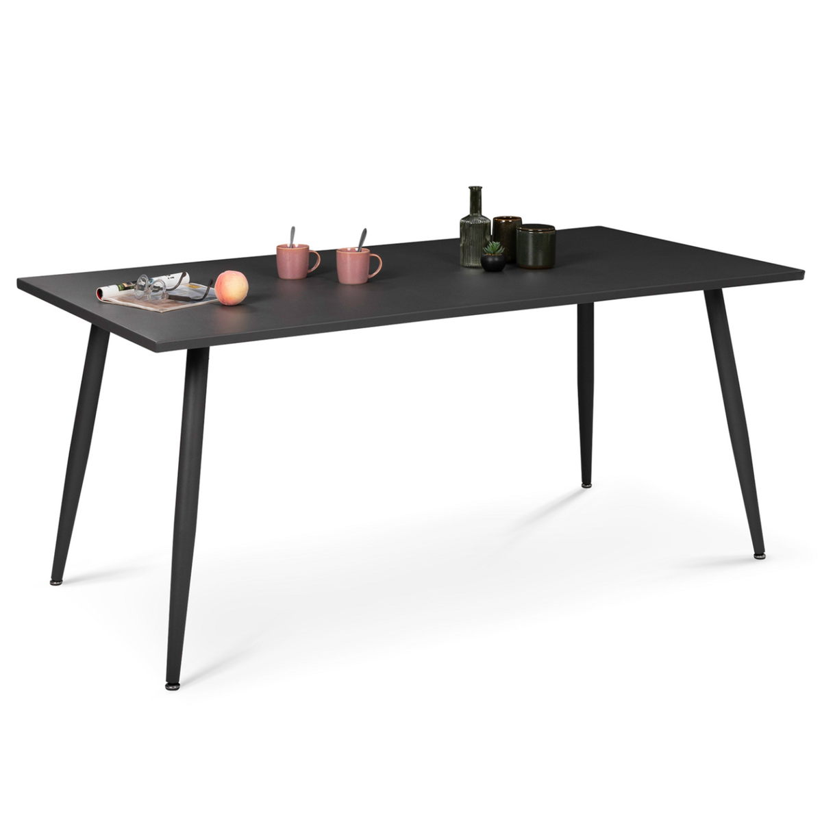 ID MARKET Salon de jardin VALENCIA en acier table 180 cm et 6 chaises empilables gris anthracite