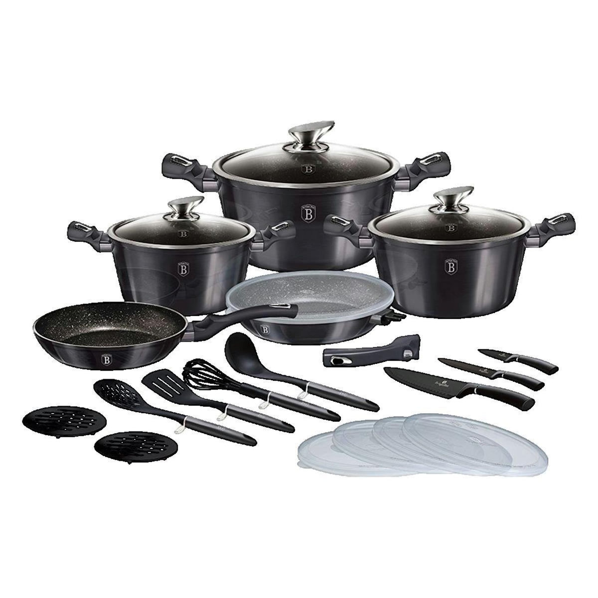 BERLINGER HAUS Batterie de cuisine Berlinger-Haus Édition Pro Carbon Ligne Métallique 22 pièces Aluminium forgé