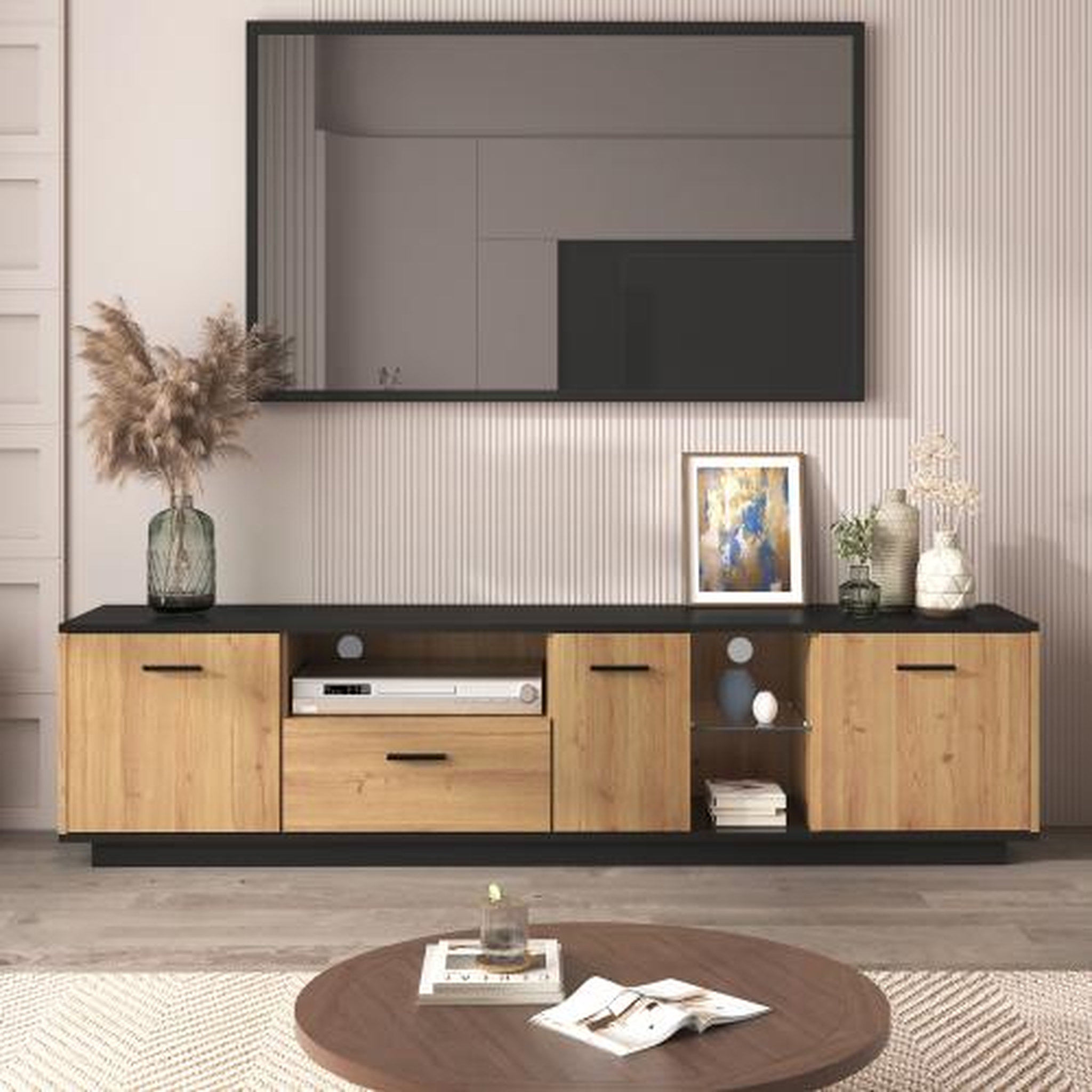 Voir la diapositive 2 : MERAX Meuble tv naturel+noir 180 cm led mdf