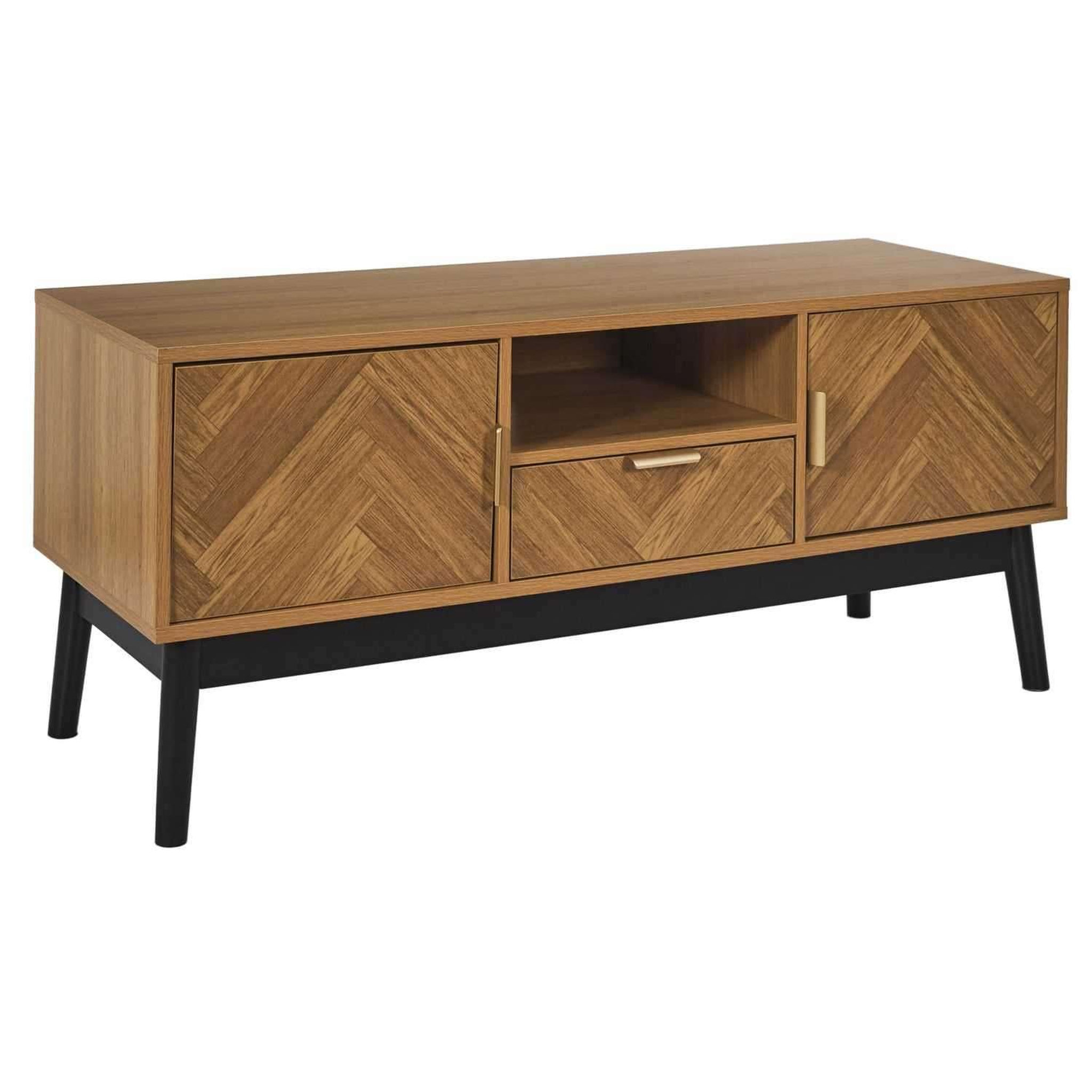 The Home Deco Factory Meuble tv 2 portes et 1 tiroir en bois felix - marron et noir