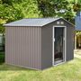 Voir la diapositive 2 : OUTSUNNY Abri de jardin - remise pour outils - cabanon double porte coulissante - fondation incluse - dim. 277L x 191l x 192H cm - tôle d'acier ondulée grise