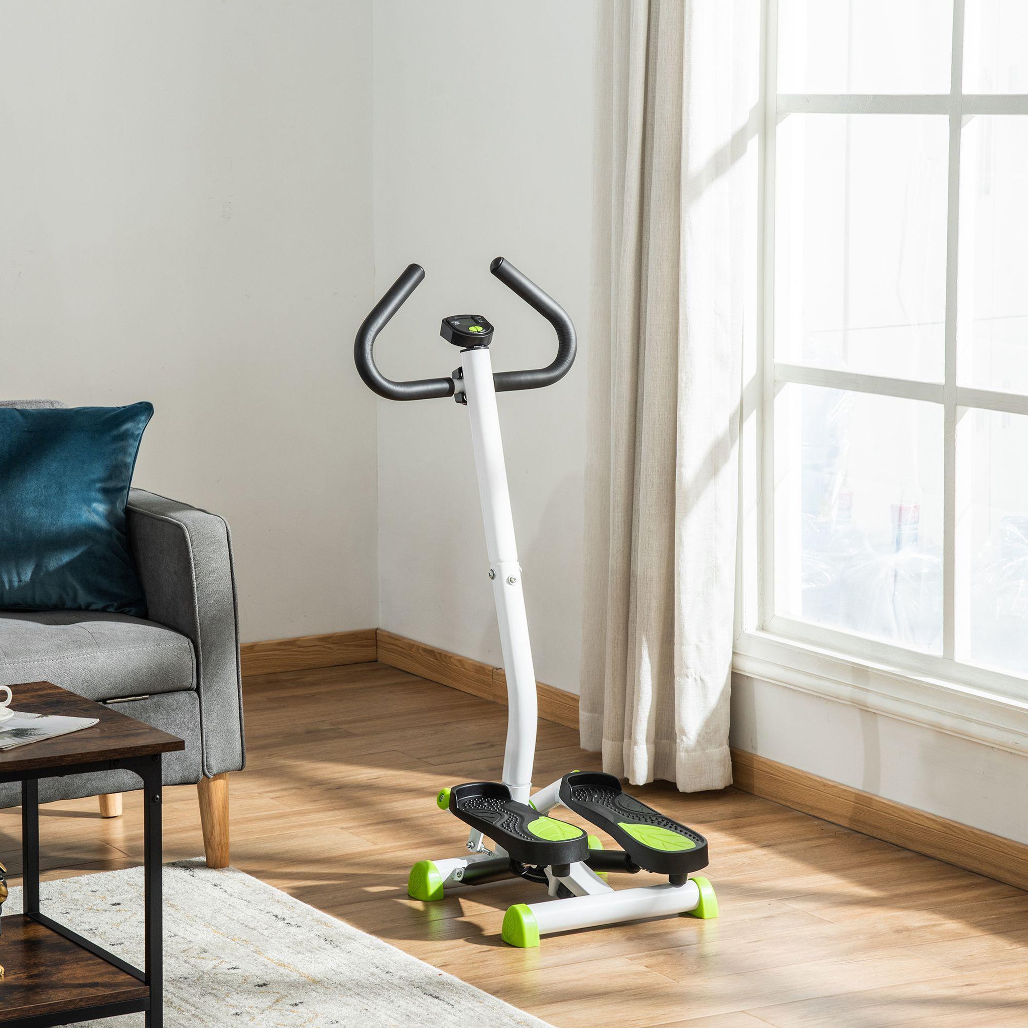 Voir la diapositive 2 : HOMCOM Stepper fitness avec guidon ergonomique - écran lcd multifonction - résistance réglable - acier blanc vert noir