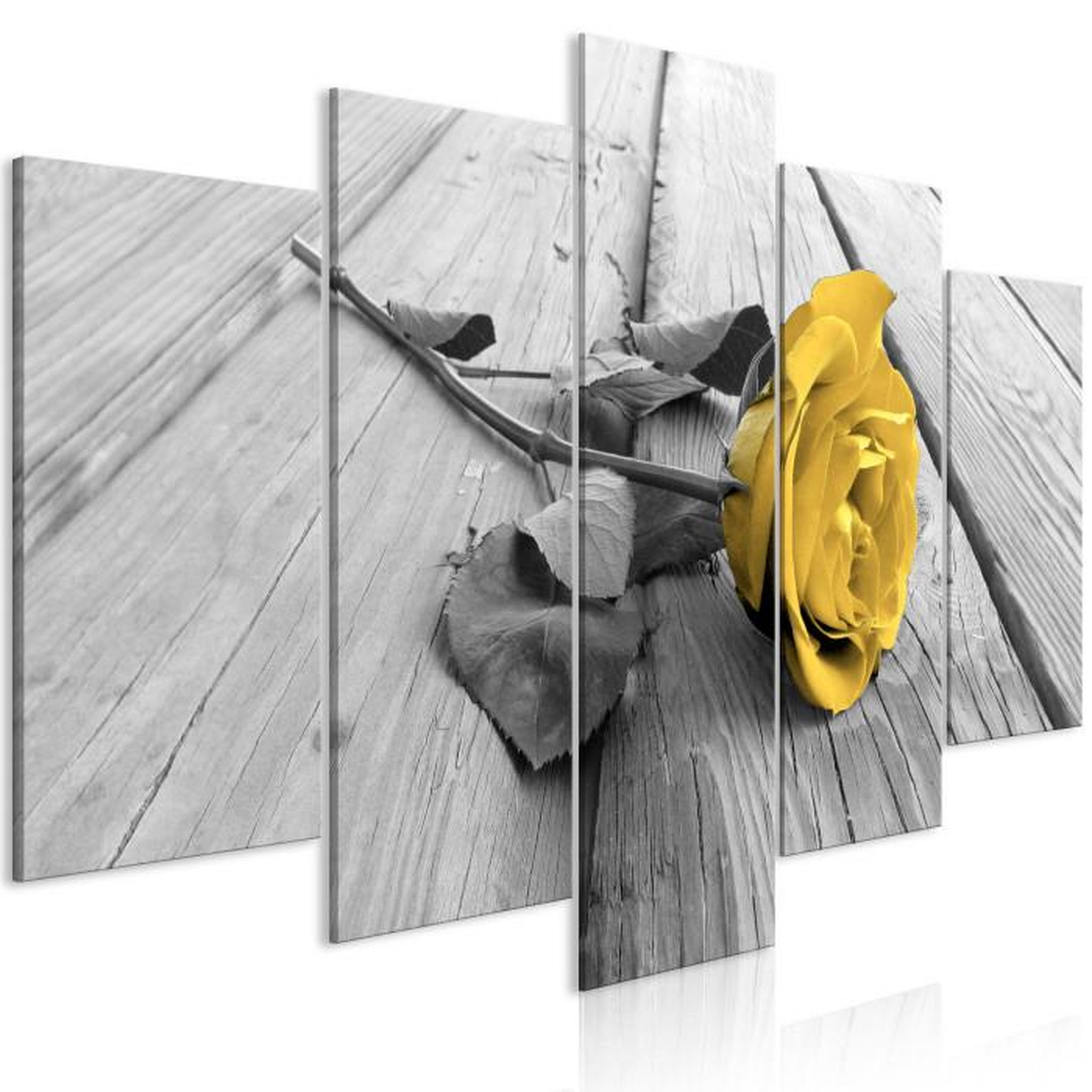 Paris Prix Tableau 5 Panneaux  Rose on Wood Wide Yellow. Coloris disponibles : Multicolore