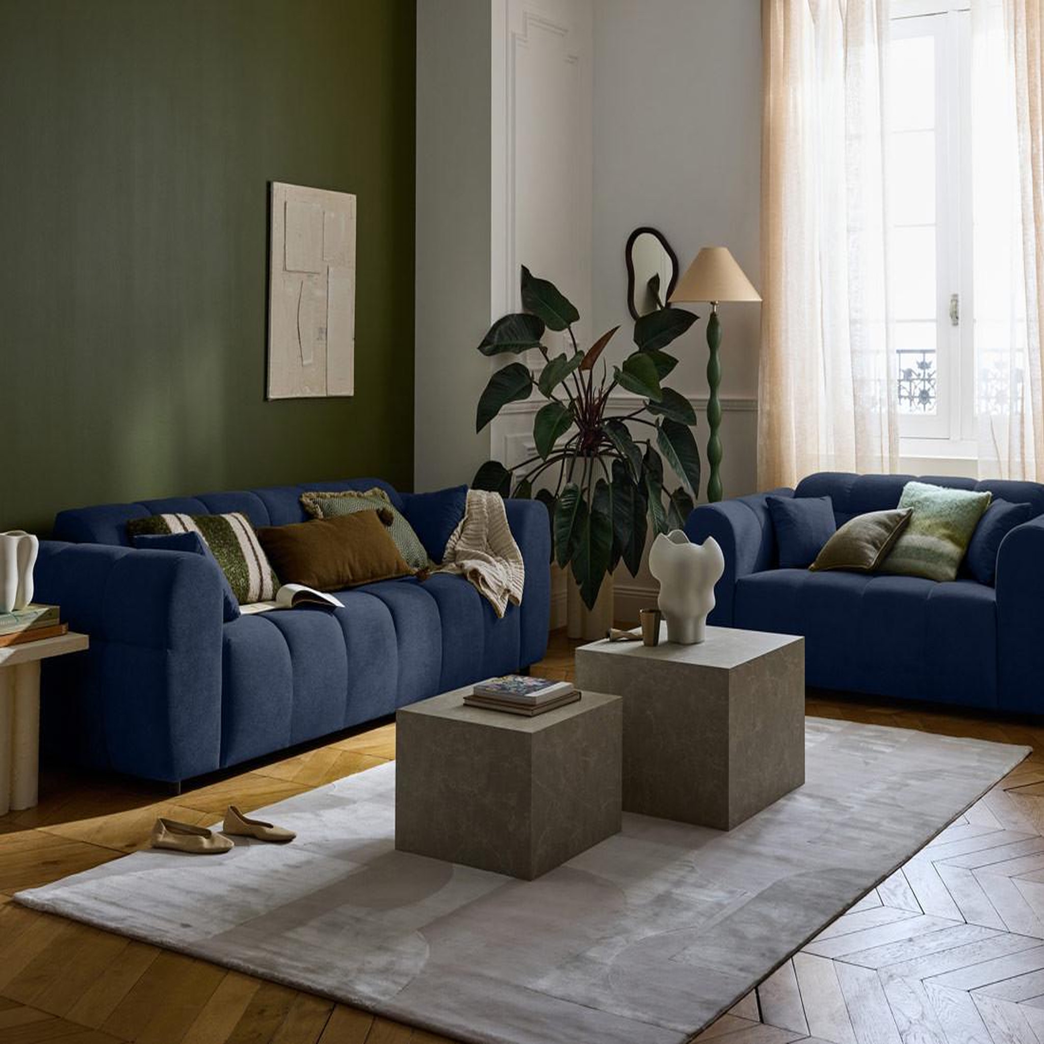 Voir la diapositive 3 : BEST MOBILIER Ray - canapé droit 3 places en tissu texturé