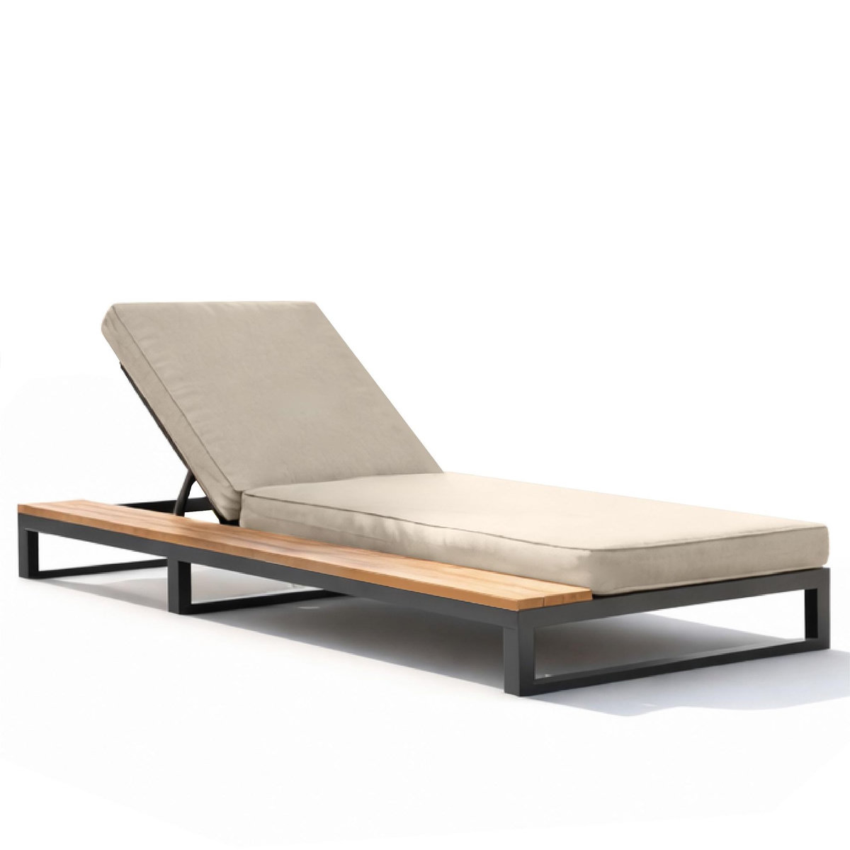 MERAX Bain de soleil 1 place en métal et bois avec dossier réglable et coussin, gauche