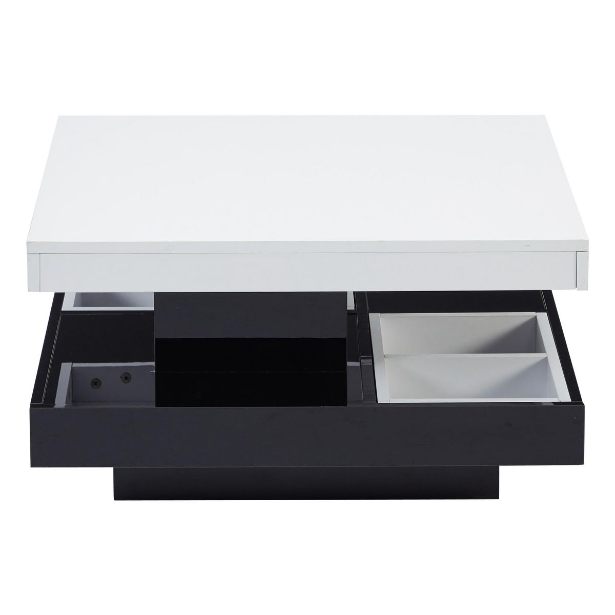 MERAX Table Basse Carrée Avec Un Bureau Rotatif à 360° Et Plusieurs Compartiments De Rangement Noir